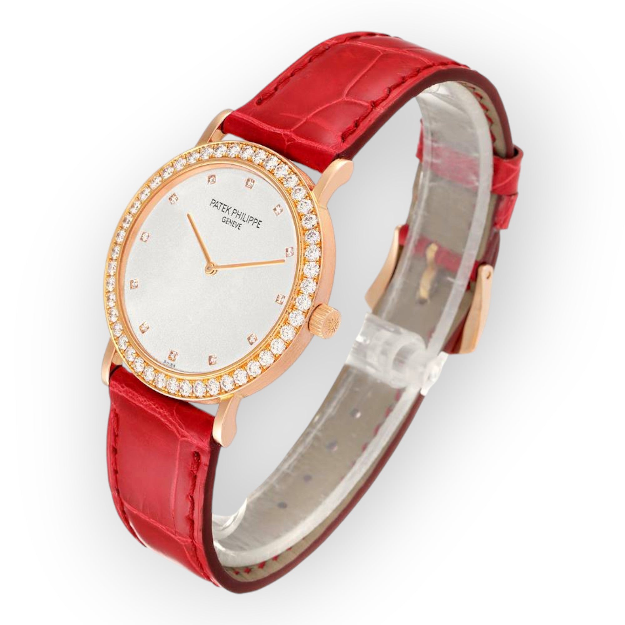 Patek Philippe 5006 Calatrava Rose Gold Silver Dial Diamond Mens Watch-Patek Philippe-JD Watches NY