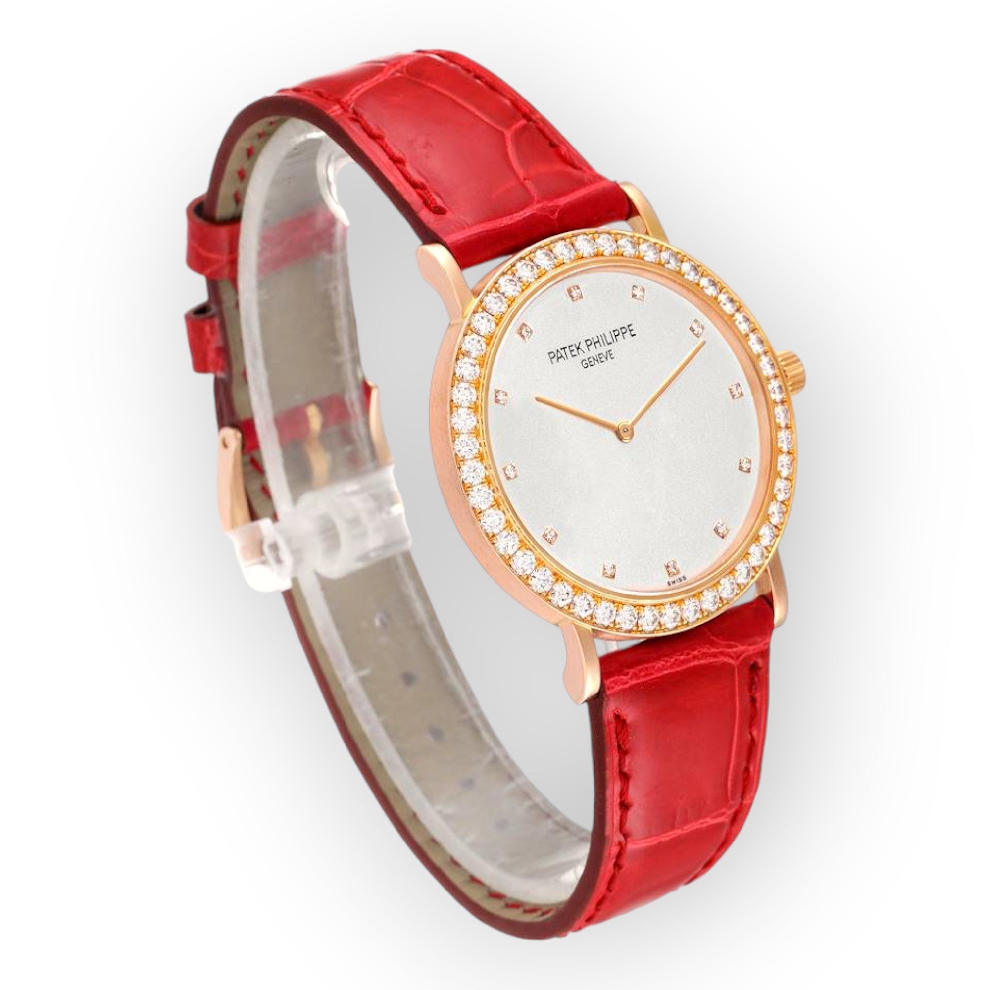 Patek Philippe 5006 Calatrava Rose Gold Silver Dial Diamond Mens Watch-Patek Philippe-JD Watches NY