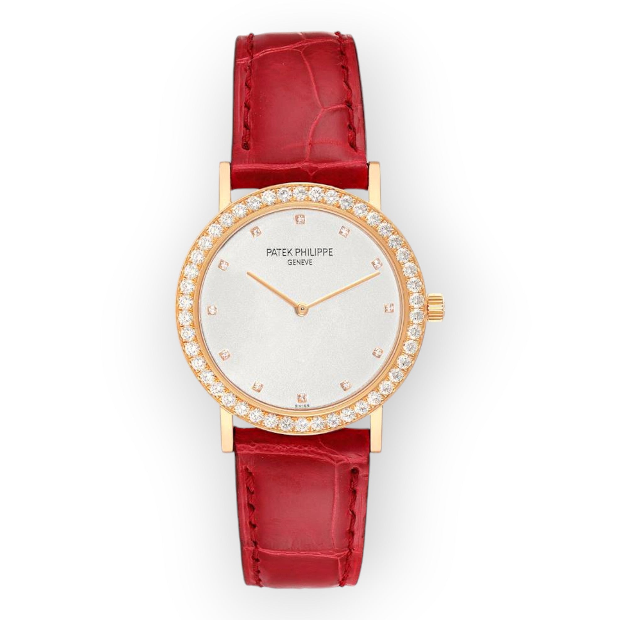 Patek Philippe 5006 Calatrava Rose Gold Silver Dial Diamond Mens Watch-Patek Philippe-JD Watches NY