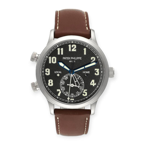 Patek Philippe Calatrava 5524 White Gold Pilot Travel Time Mens Watch