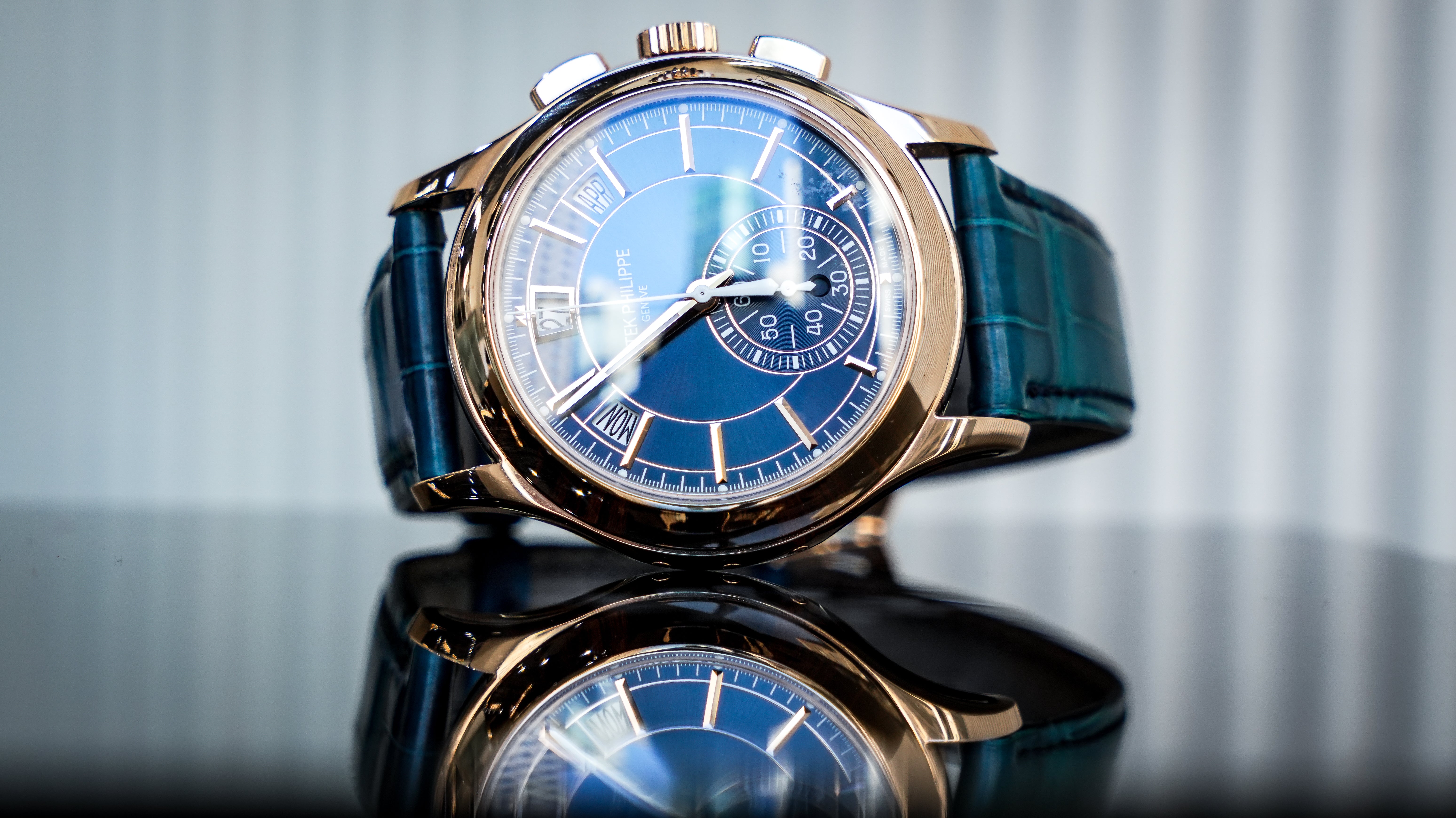 Patek Philippe Complications 5905R-010 – Rose Gold with Blue Sunray Dial & Alligator Strap-Patek Philippe-JD Watches NY