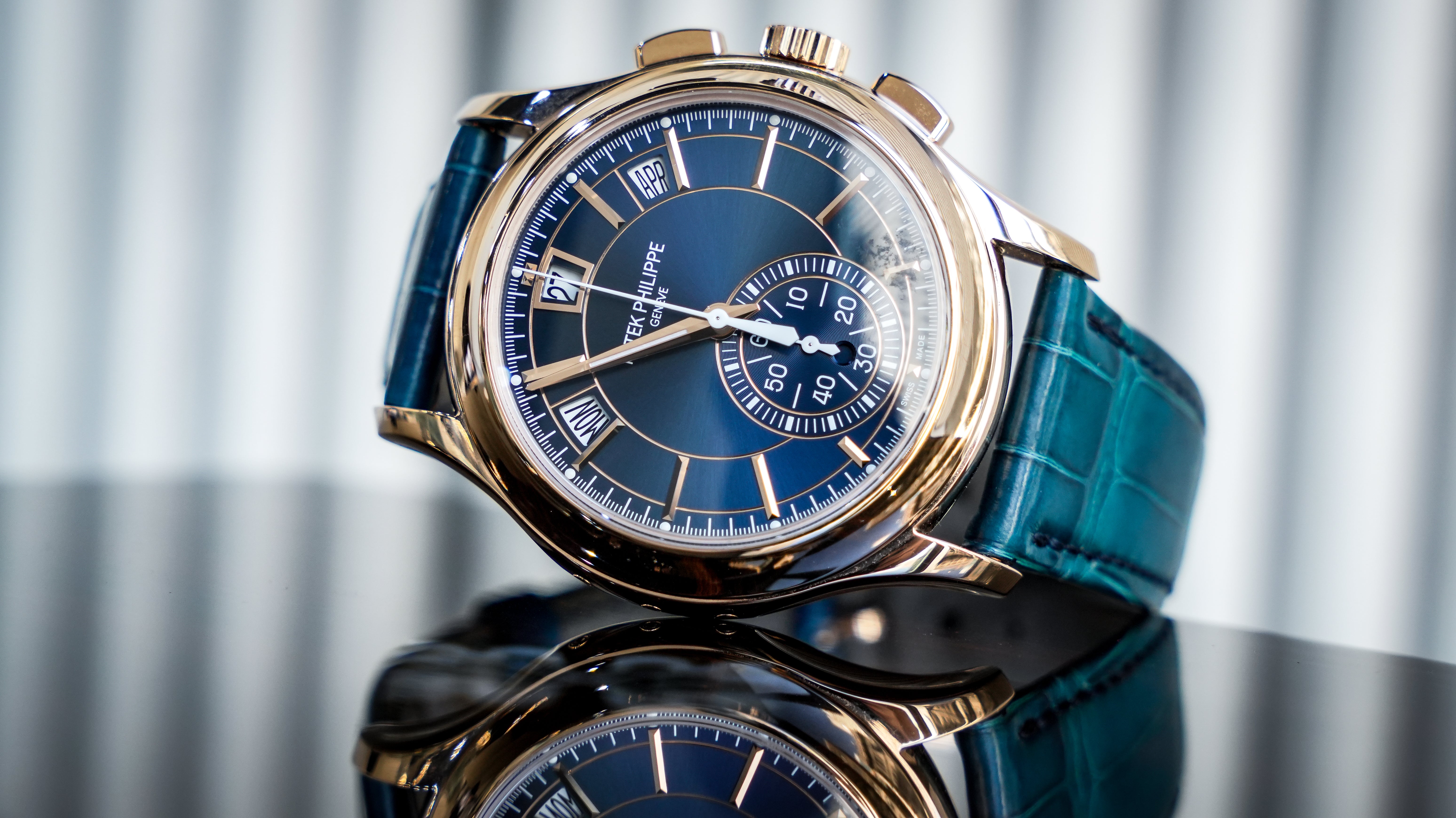 Patek Philippe Complications 5905R-010 – Rose Gold with Blue Sunray Dial & Alligator Strap-Patek Philippe-JD Watches NY