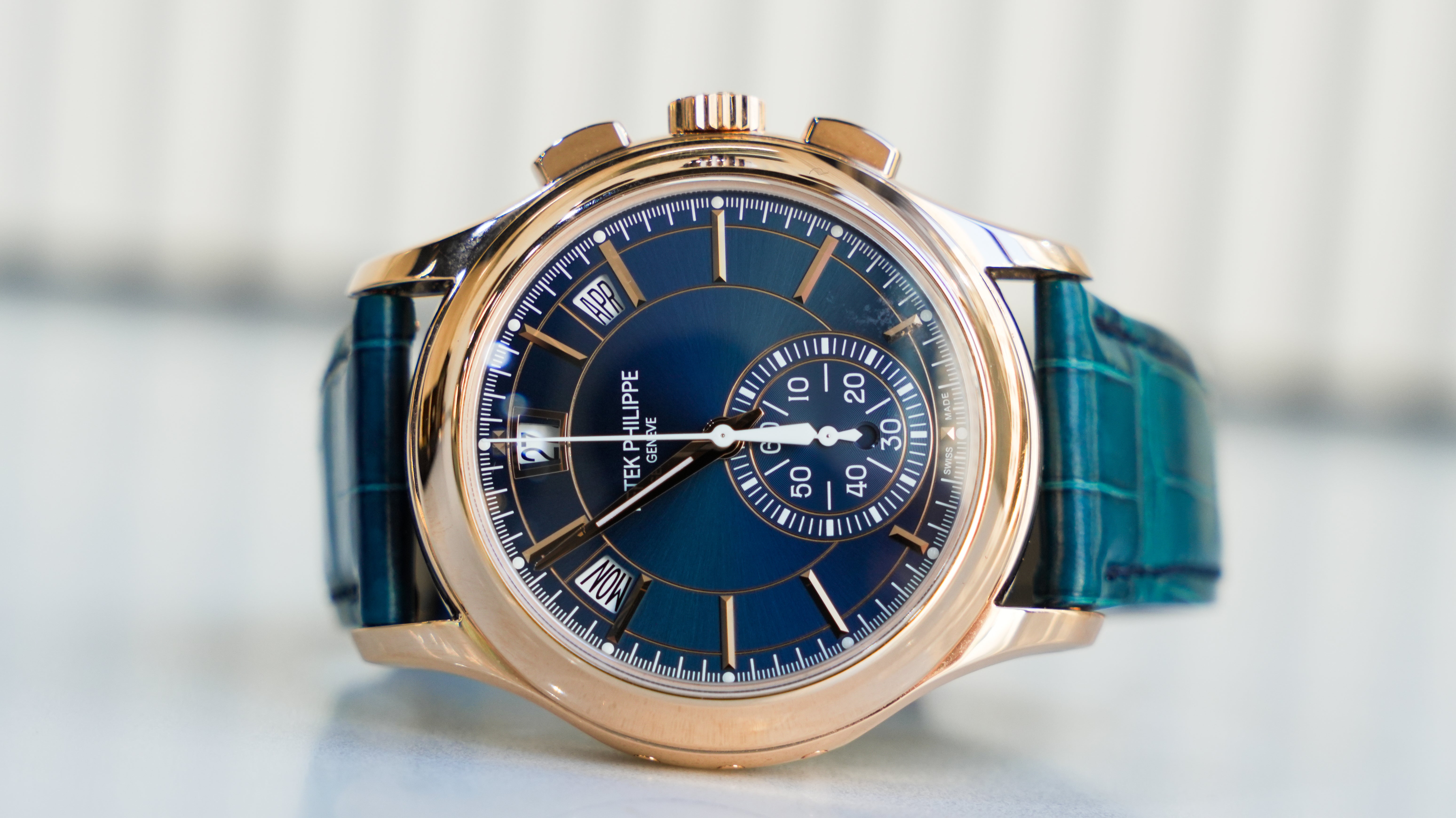 Patek Philippe Complications 5905R-010 – Rose Gold with Blue Sunray Dial & Alligator Strap-Patek Philippe-JD Watches NY