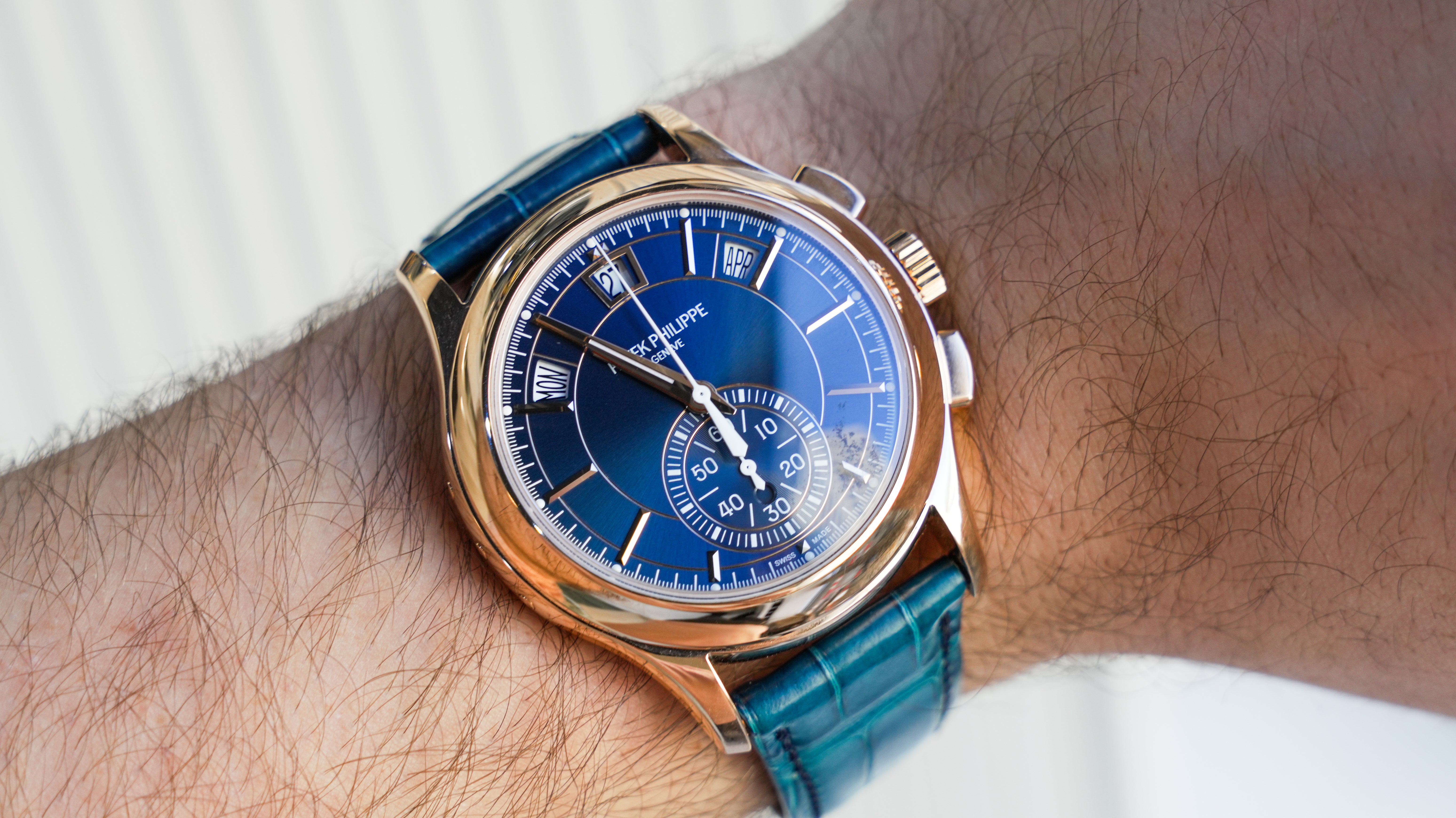 Patek Philippe Complications 5905R-010 – Rose Gold with Blue Sunray Dial & Alligator Strap-Patek Philippe-JD Watches NY