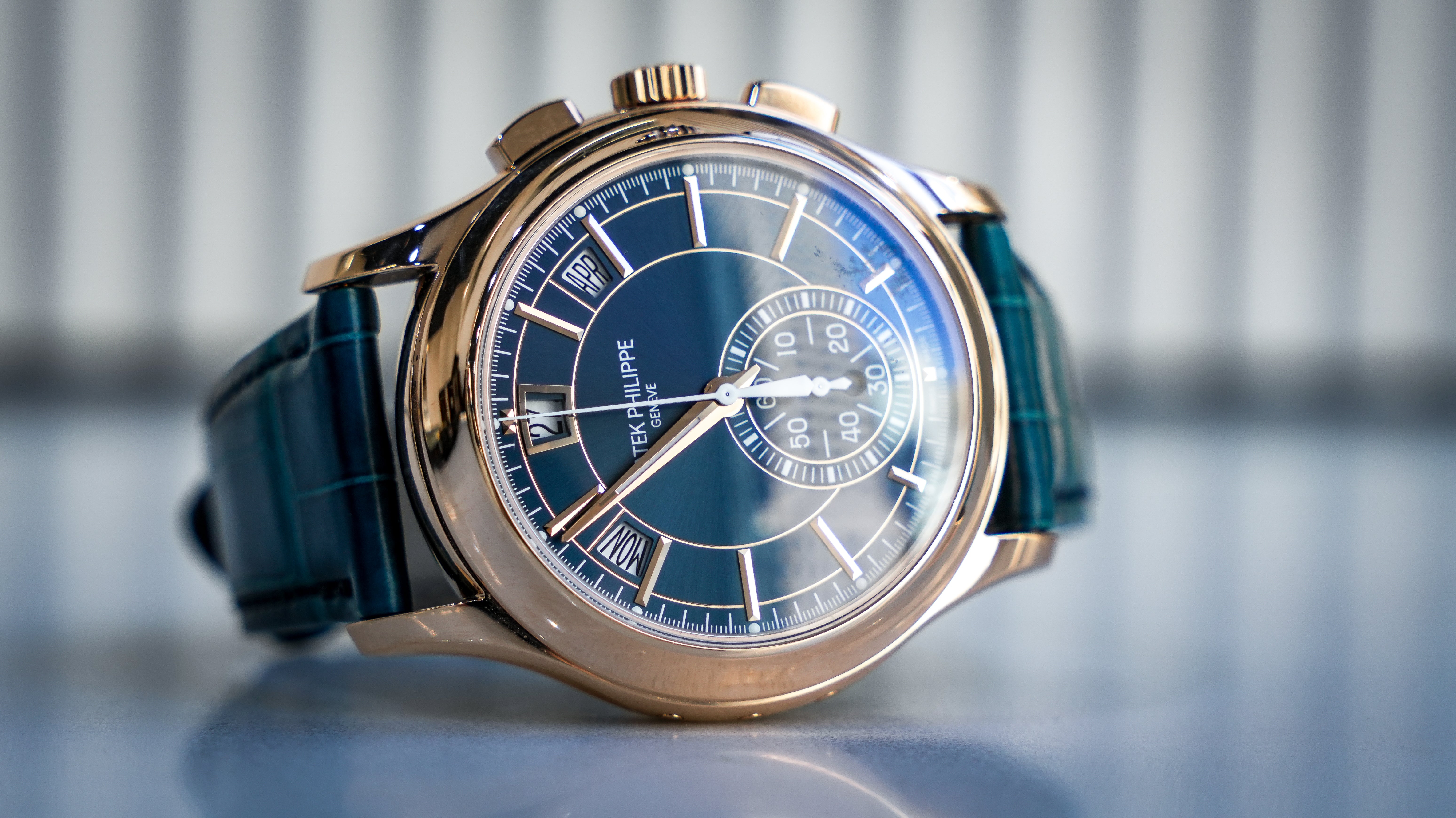 Patek Philippe Complications 5905R-010 – Rose Gold with Blue Sunray Dial & Alligator Strap-Patek Philippe-JD Watches NY