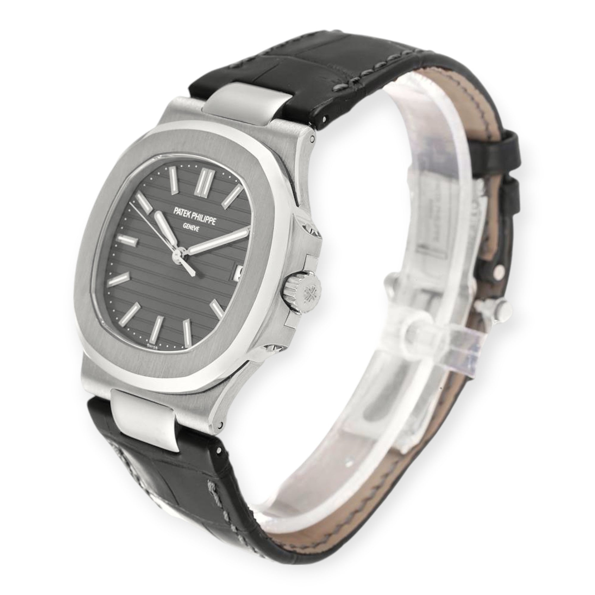 Patek Philippe Nautilus 18K White Gold Black Strap Mens Watch 5711-Patek Philippe-JD Watches NY