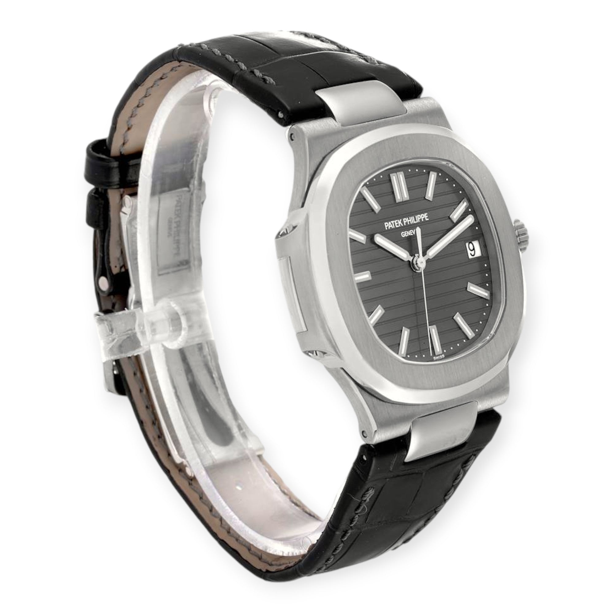 Patek Philippe Nautilus 18K White Gold Black Strap Mens Watch 5711-Patek Philippe-JD Watches NY