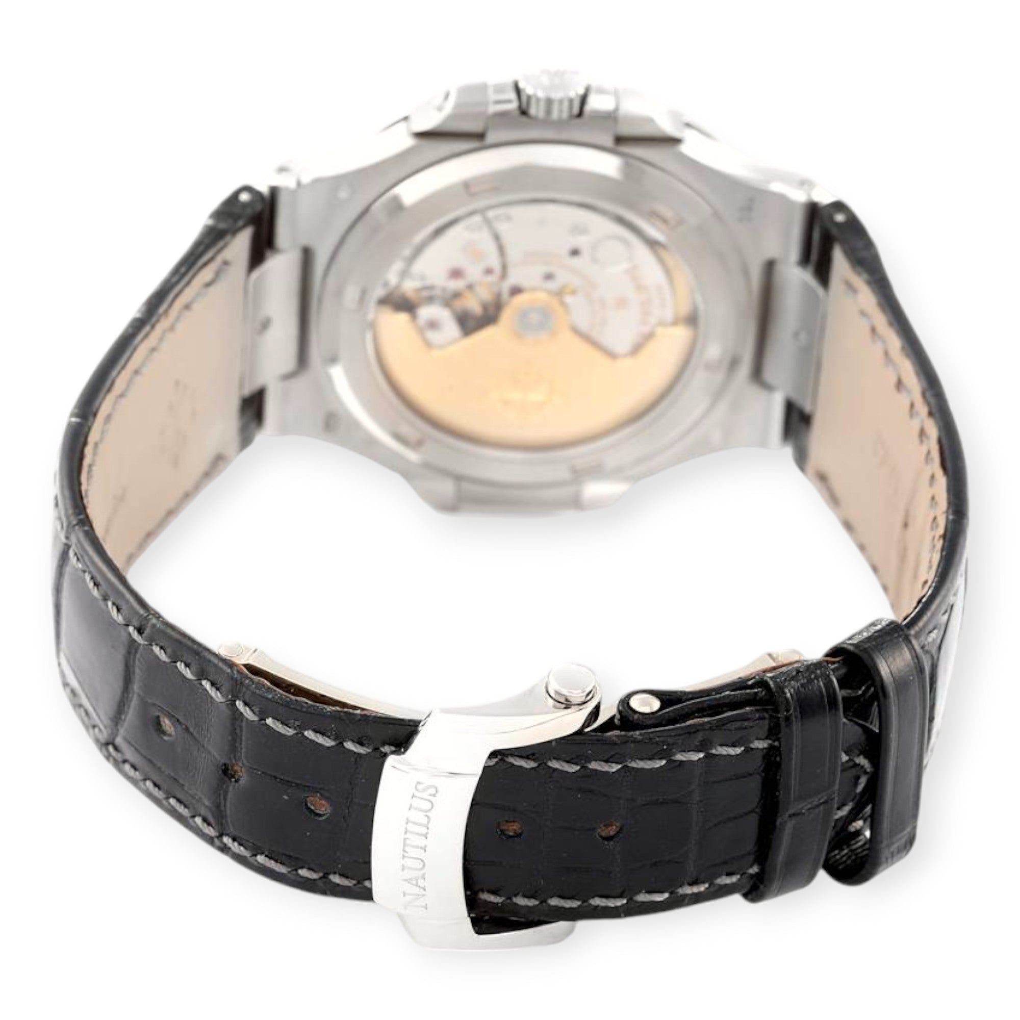 Patek Philippe Nautilus 18K White Gold Black Strap Mens Watch 5711-Patek Philippe-JD Watches NY