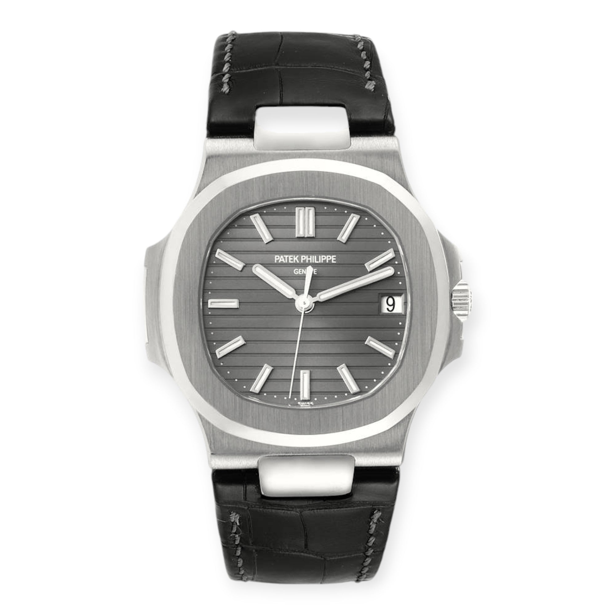 Patek Philippe Nautilus 18K White Gold Black Strap Mens Watch 5711-Patek Philippe-JD Watches NY