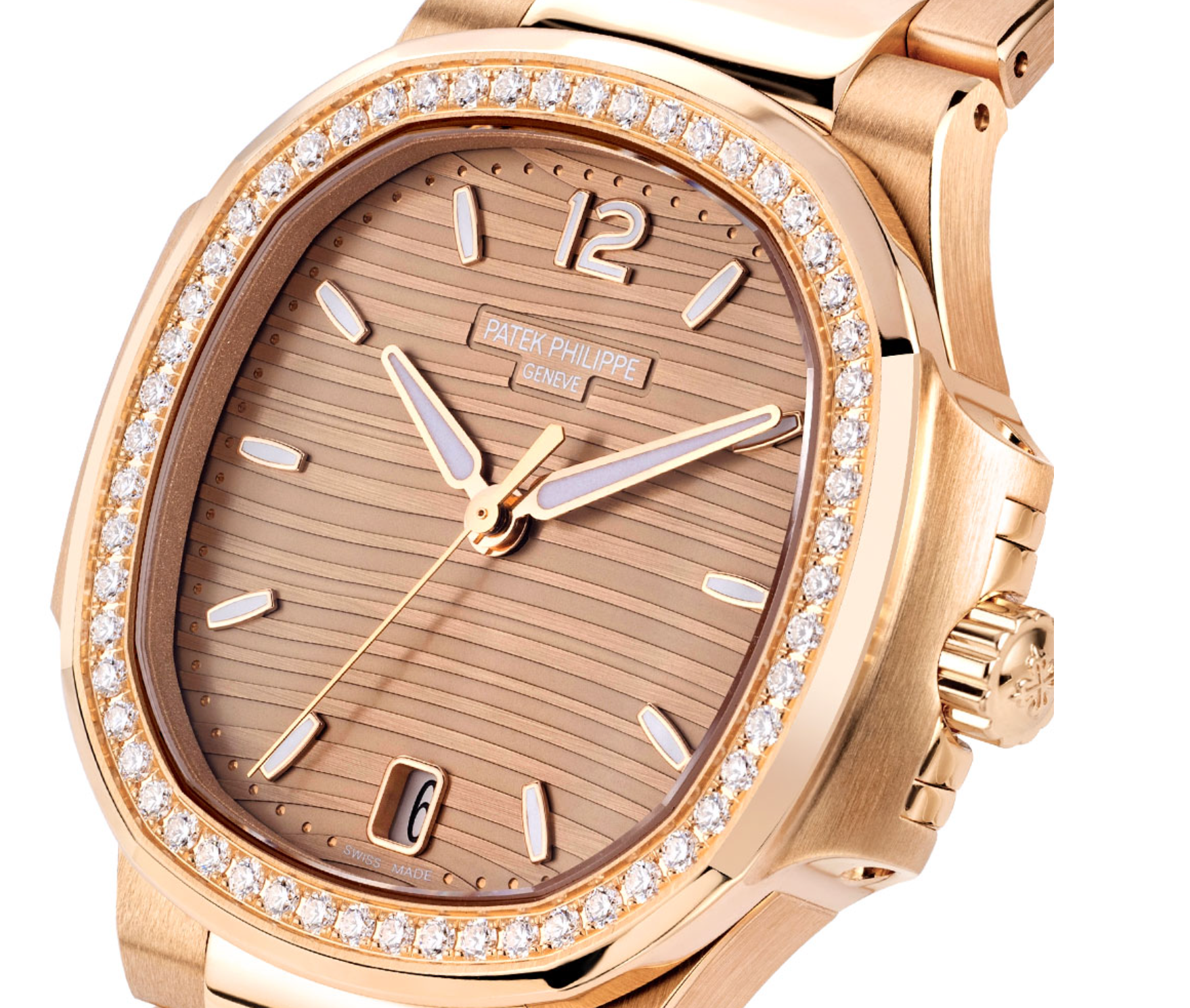 Patek Philippe Nautilus 7118/1200R-010 – 35mm Rose Gold – Brown Dial – Factory Diamond Bezel