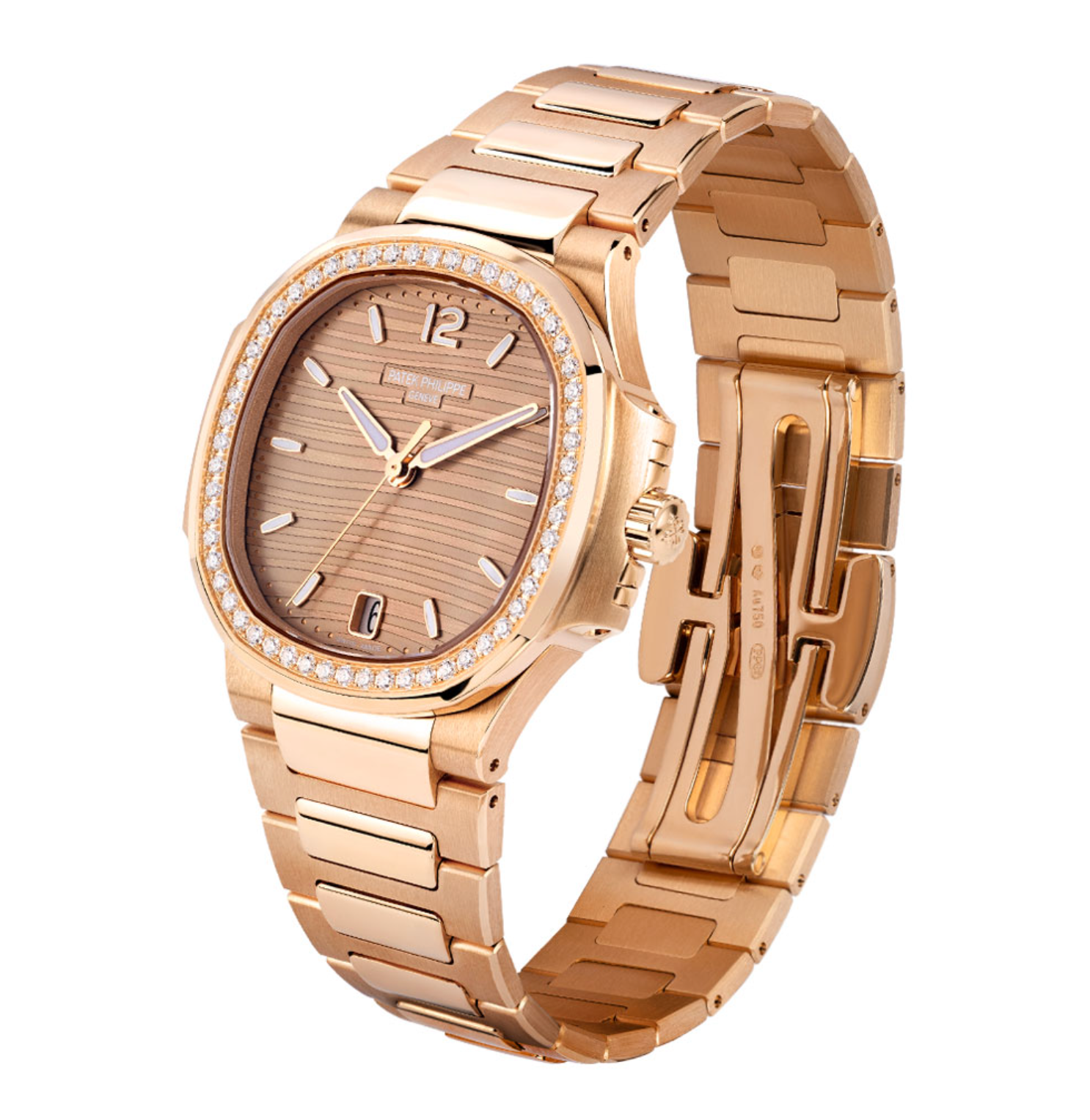 Patek Philippe Nautilus 7118/1200R-010 – 35mm Rose Gold – Brown Dial – Factory Diamond Bezel