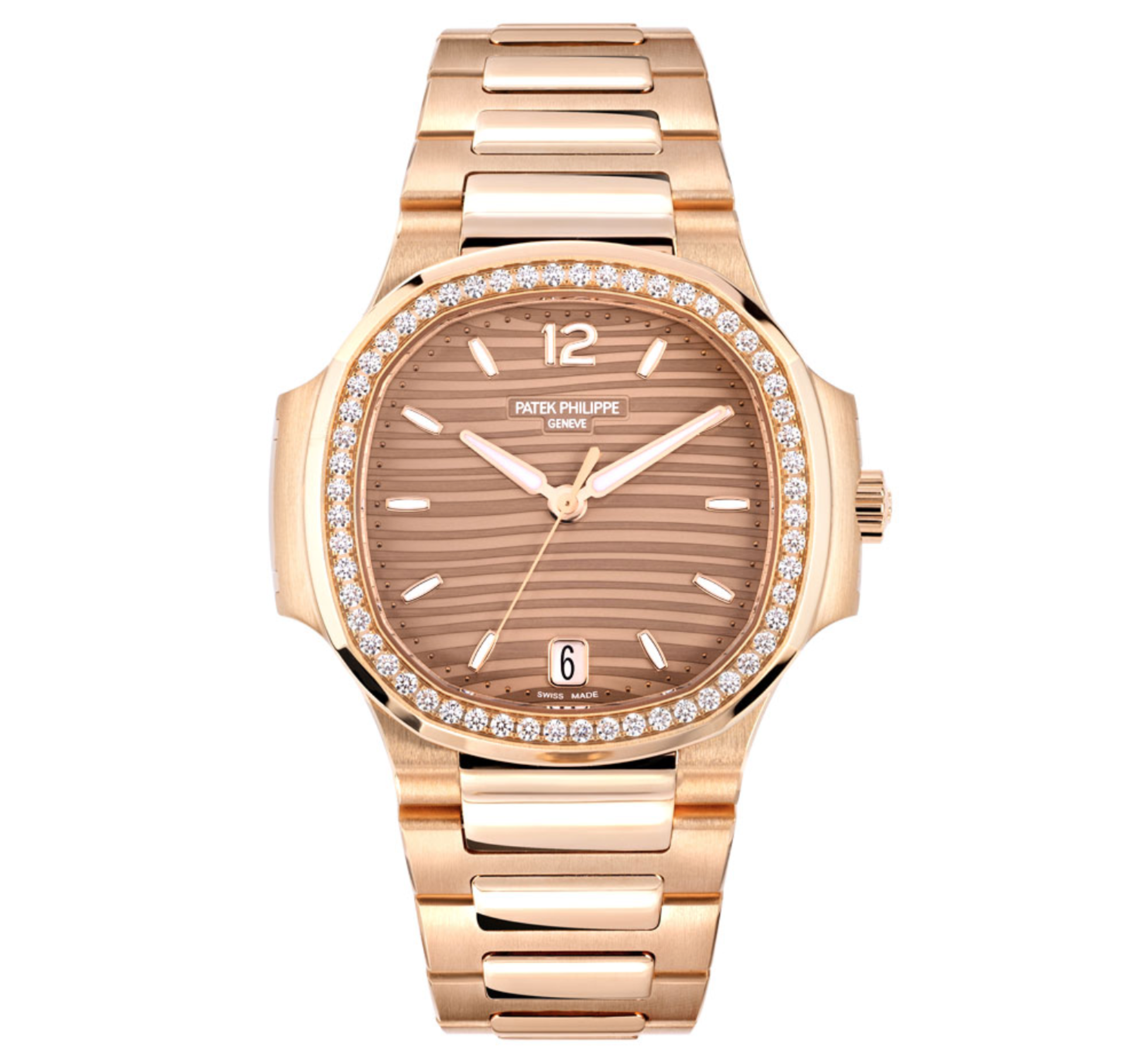Patek Philippe Nautilus 7118/1200R-010 – 35mm Rose Gold – Brown Dial – Factory Diamond Bezel