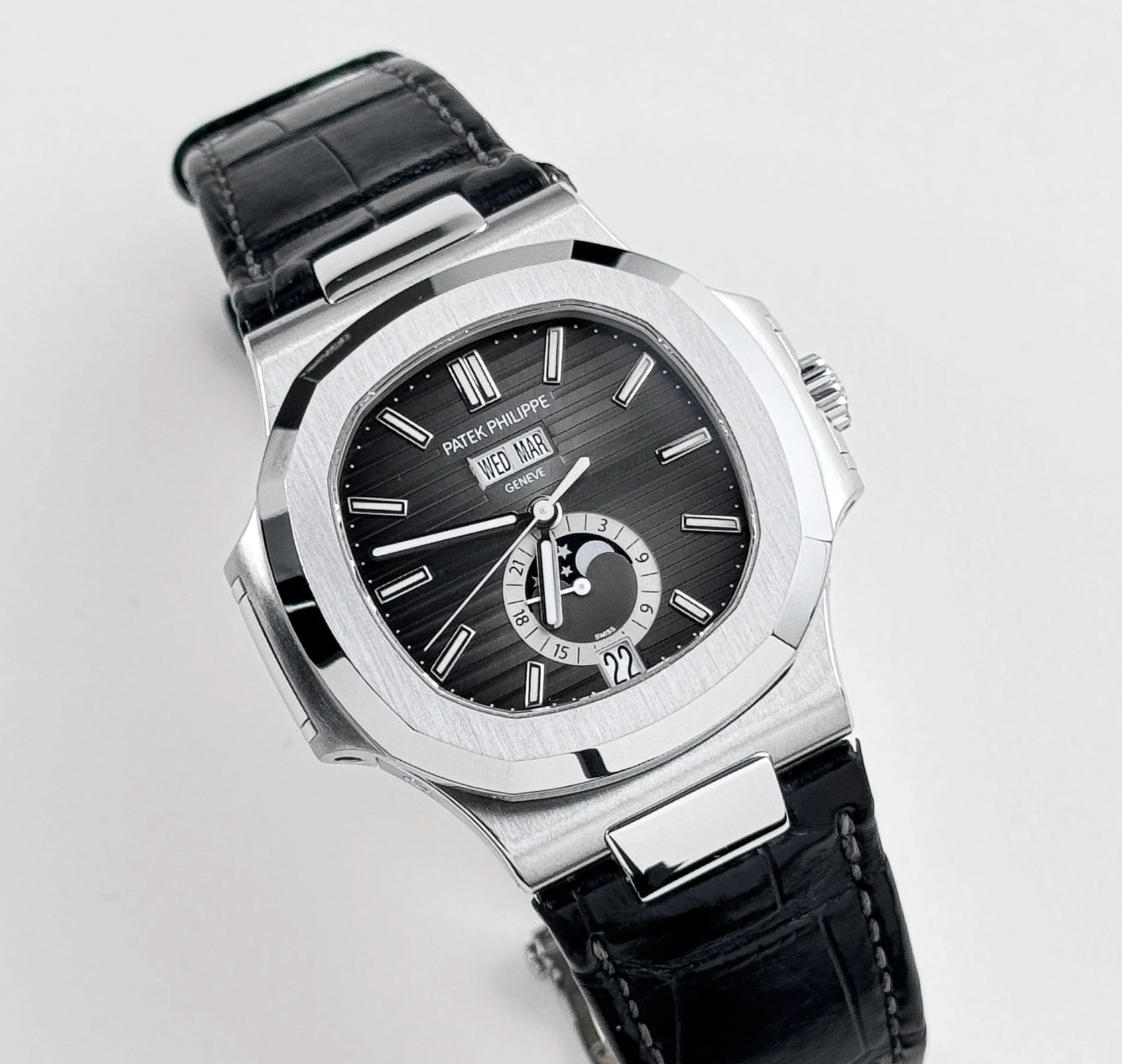 Patek Philippe Nautilus Annual Calendar – Stainless Steel with Moon Phase & Black Dial Ref. 5726A-001-Patek Philippe-JD Watches NY