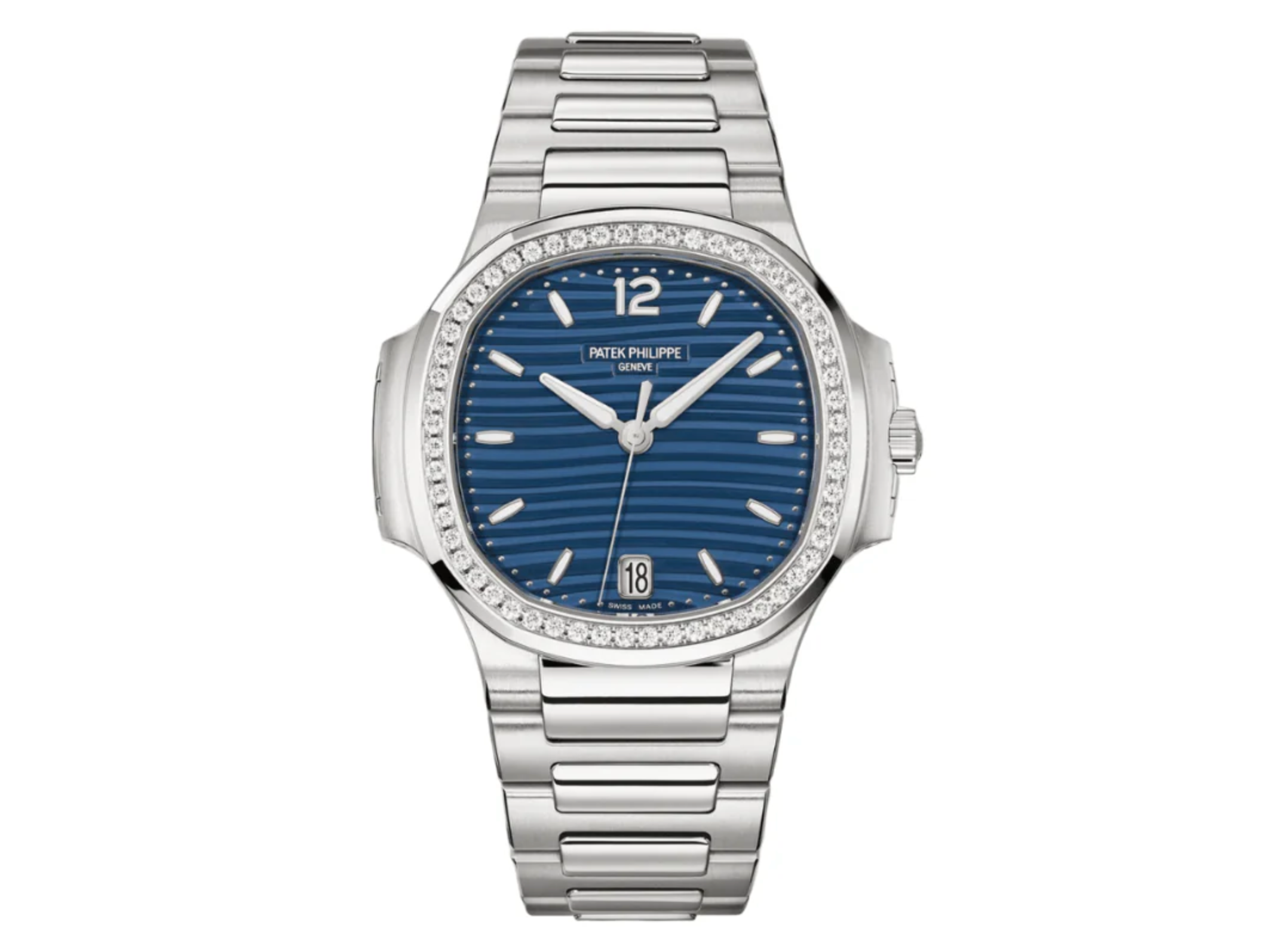 Patek Philippe Nautilus Ladies 7118/1200A-001 – 35mm Stainless Steel – Blue Dial – Factory Diamond Bezel