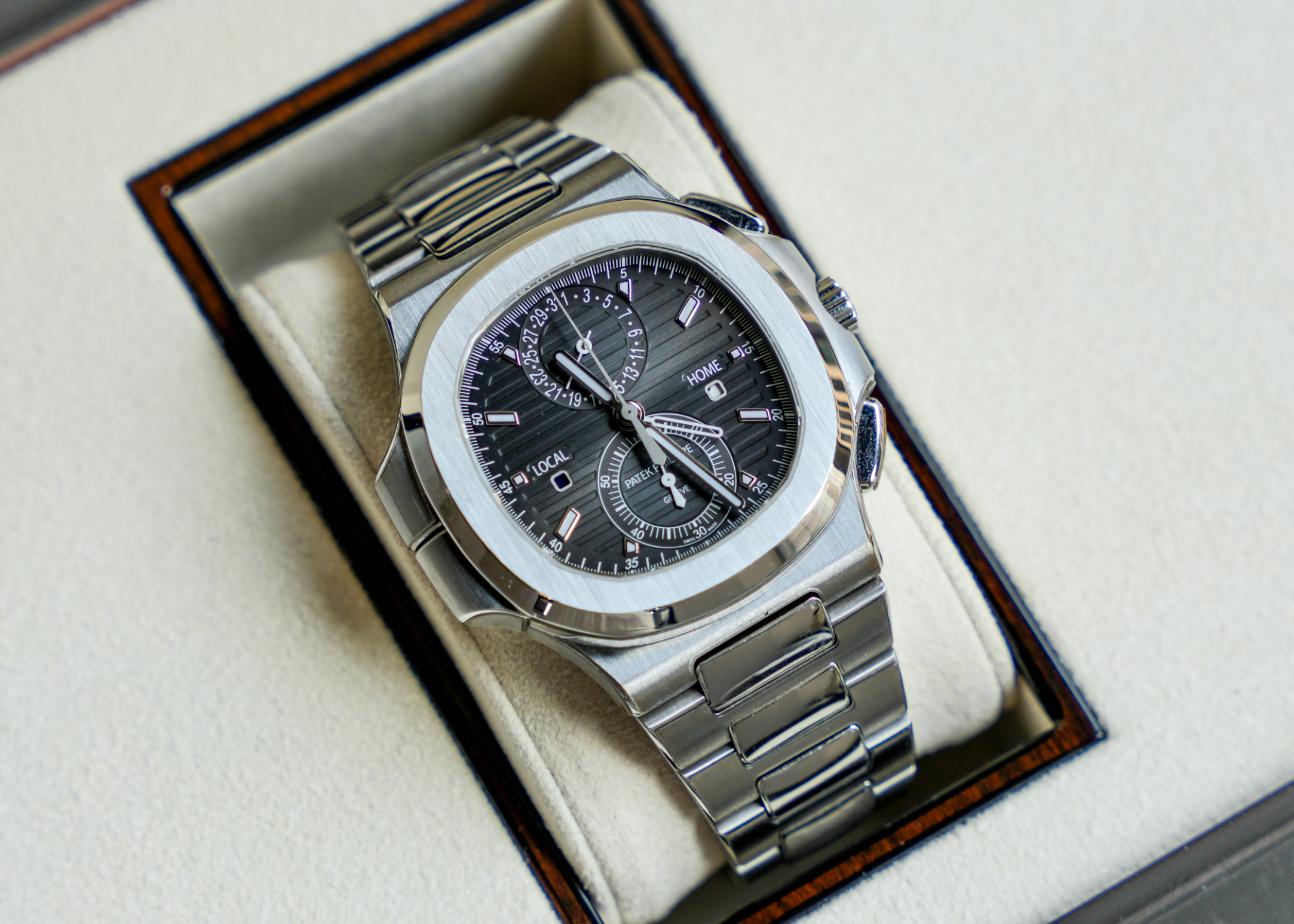 Patek Philippe Nautilus Travel Time Chronograph – Stainless Steel Ref. 5990/1A-001-JD Watches NY-JD Watches NY