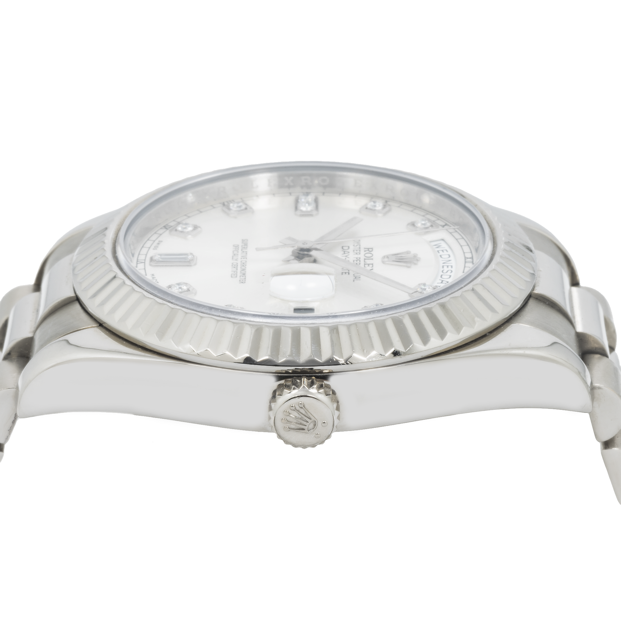 Rolex 18K White 41mm Gold Day-Date II with Silver Baguette and Diamond Dial, President Braclet-Rolex-JD Watches NY