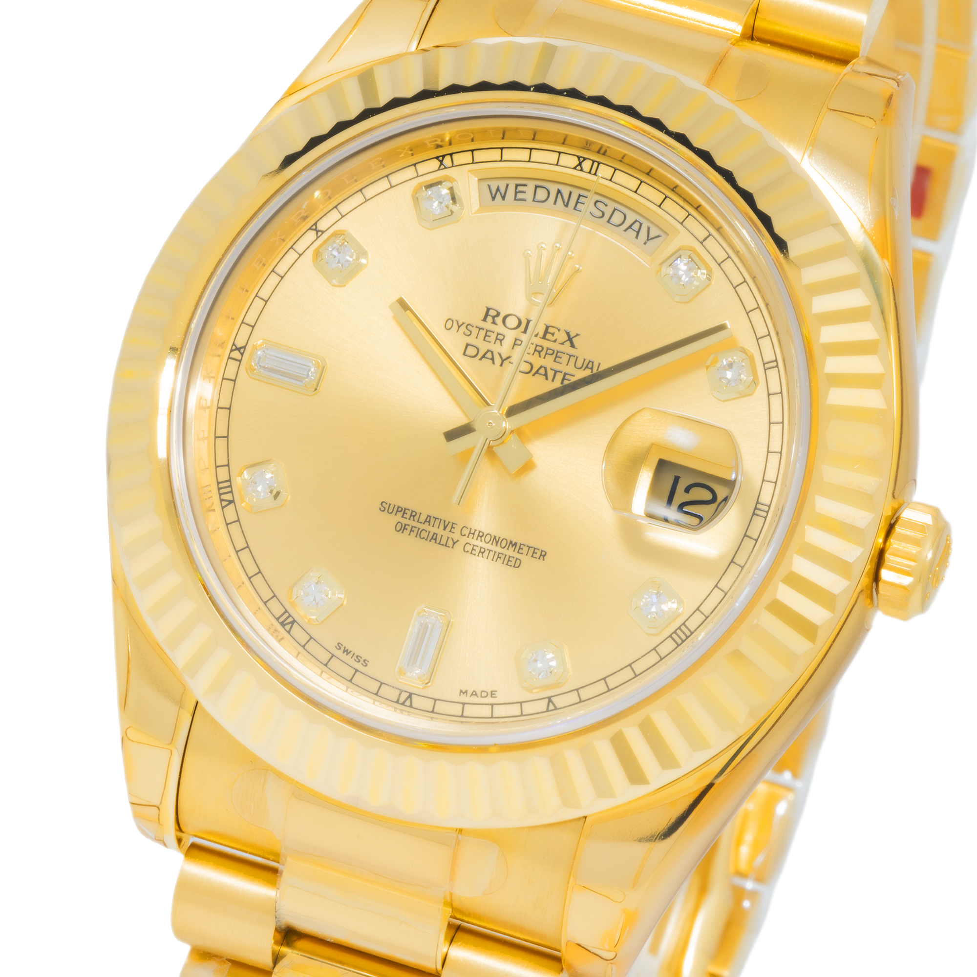 Rolex 18K Yellow Gold Day Date II with Champagne Baguette and Diamond-Rolex-JD Watches NY