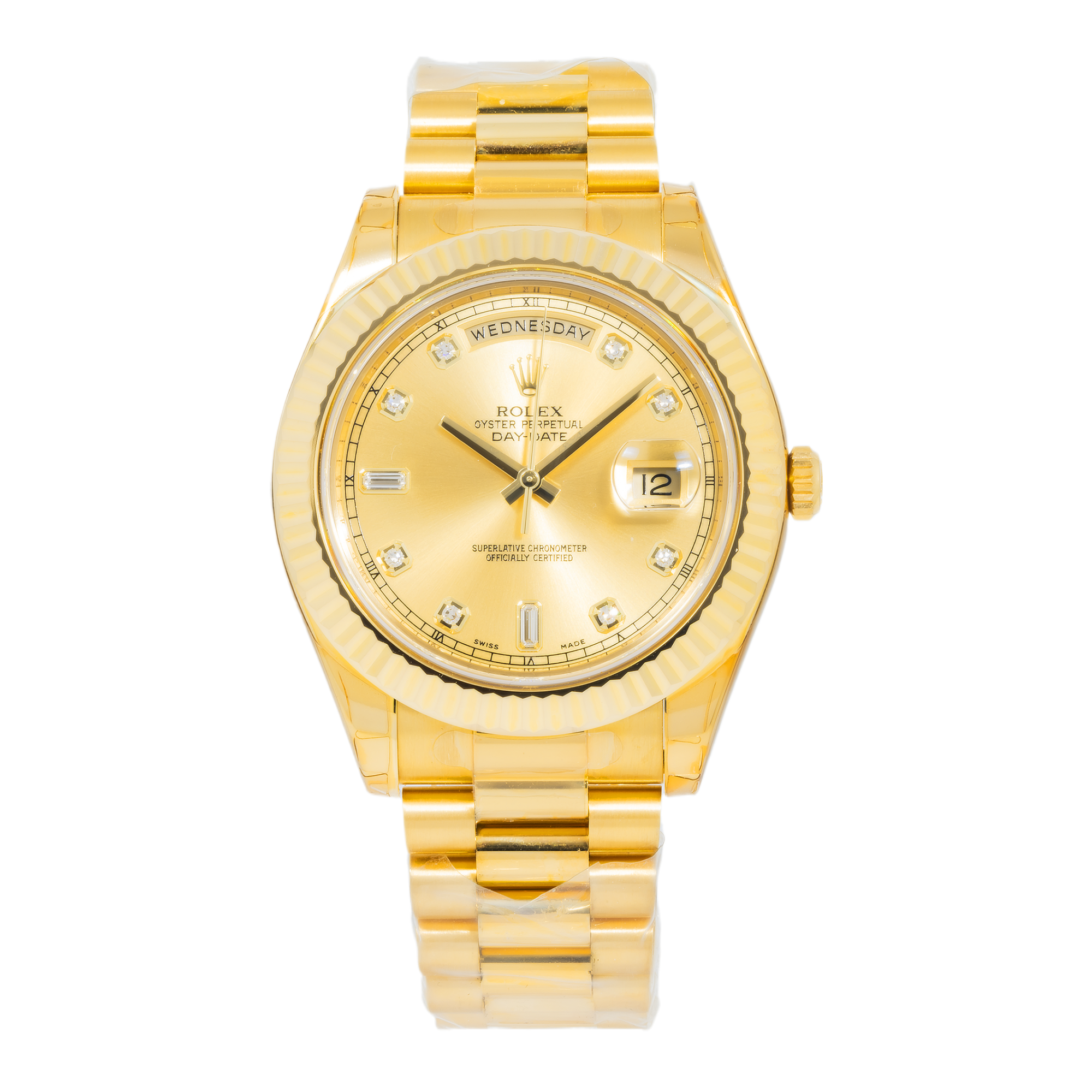Rolex 18K Yellow Gold Day Date II with Champagne Baguette and Diamond-Rolex-JD Watches NY