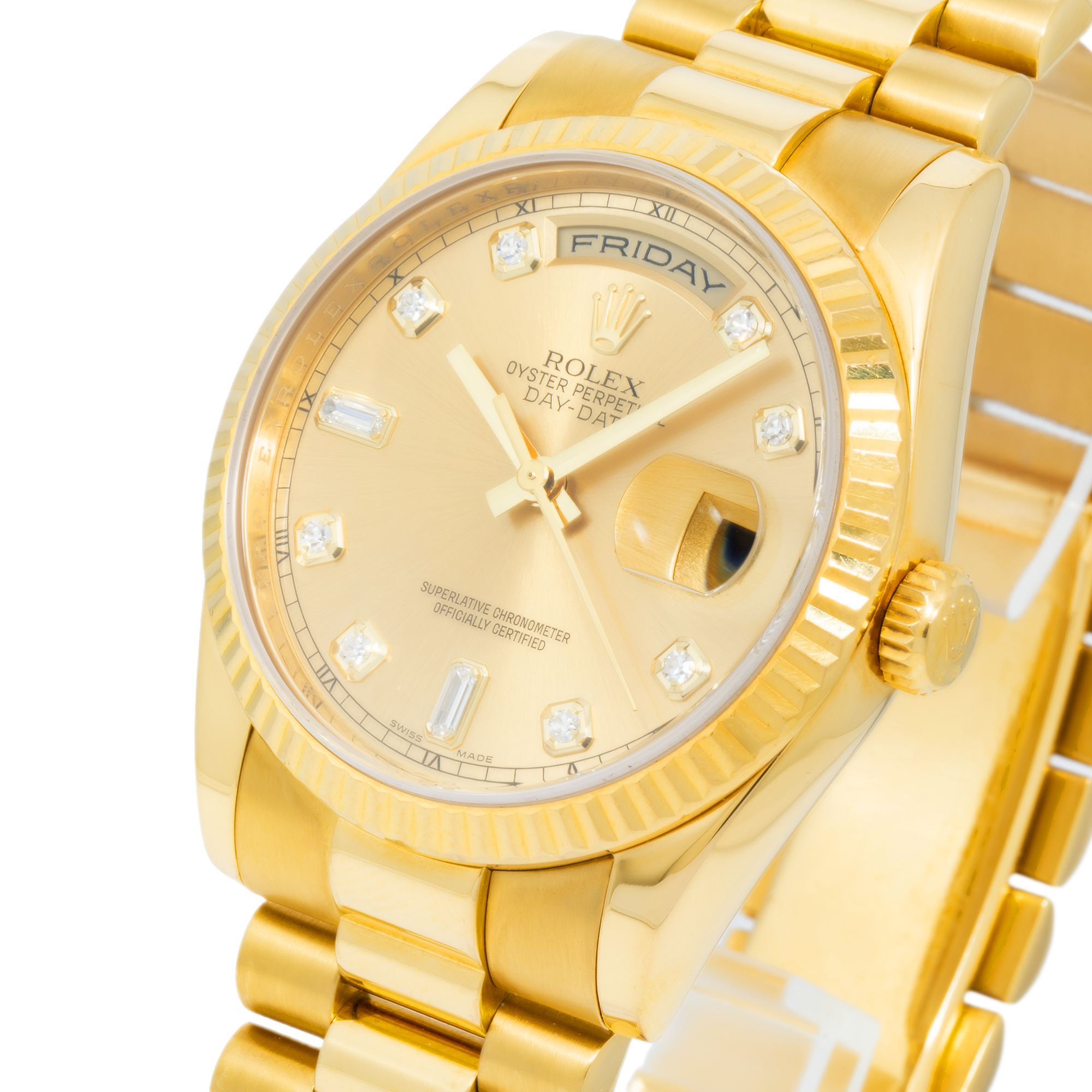 Rolex 18K Yellow Gold Day Date with Champagne Diamond Dial and President Bracelet-Rolex-JD Watches NY
