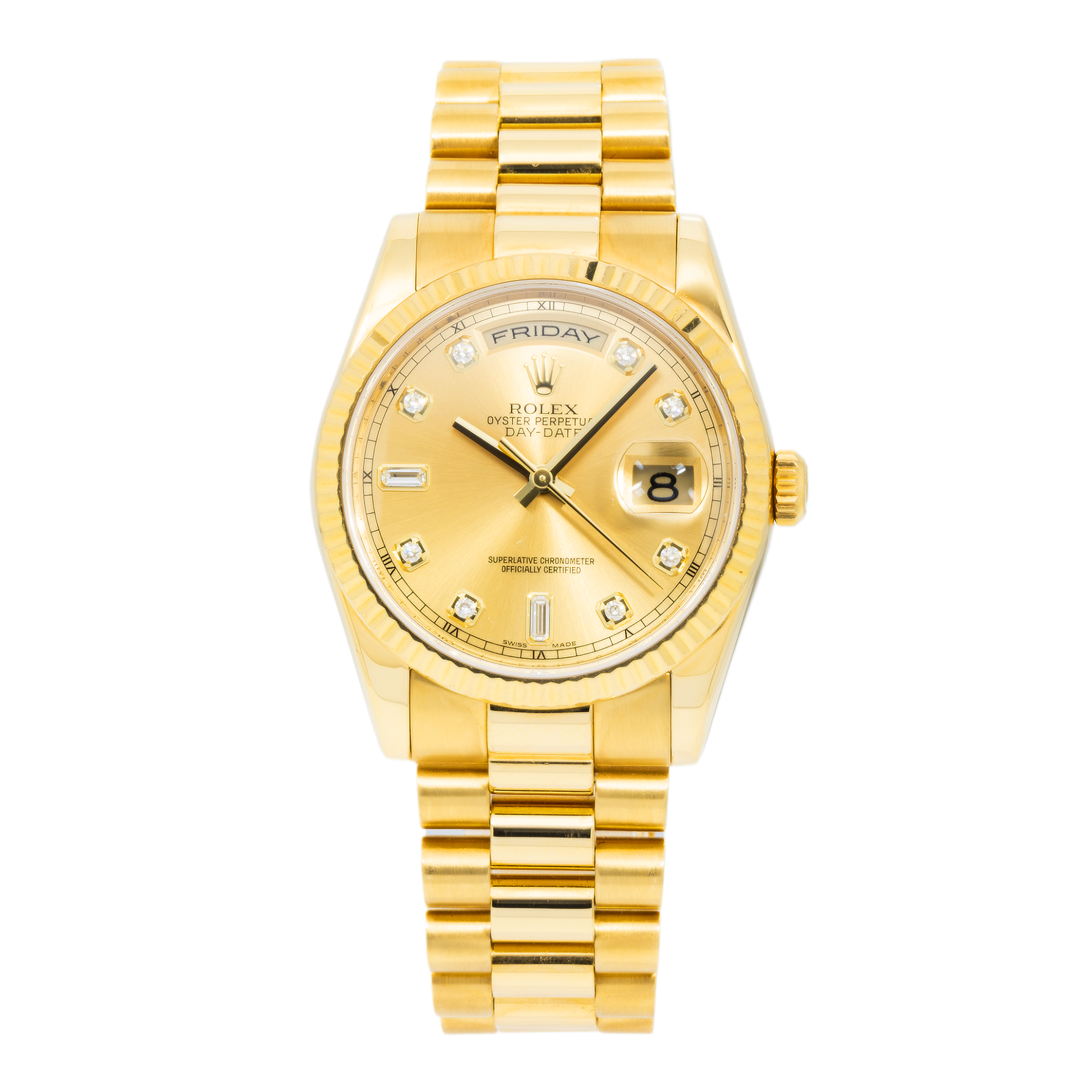 Rolex 18K Yellow Gold Day Date with Champagne Diamond Dial and President Bracelet-Rolex-JD Watches NY