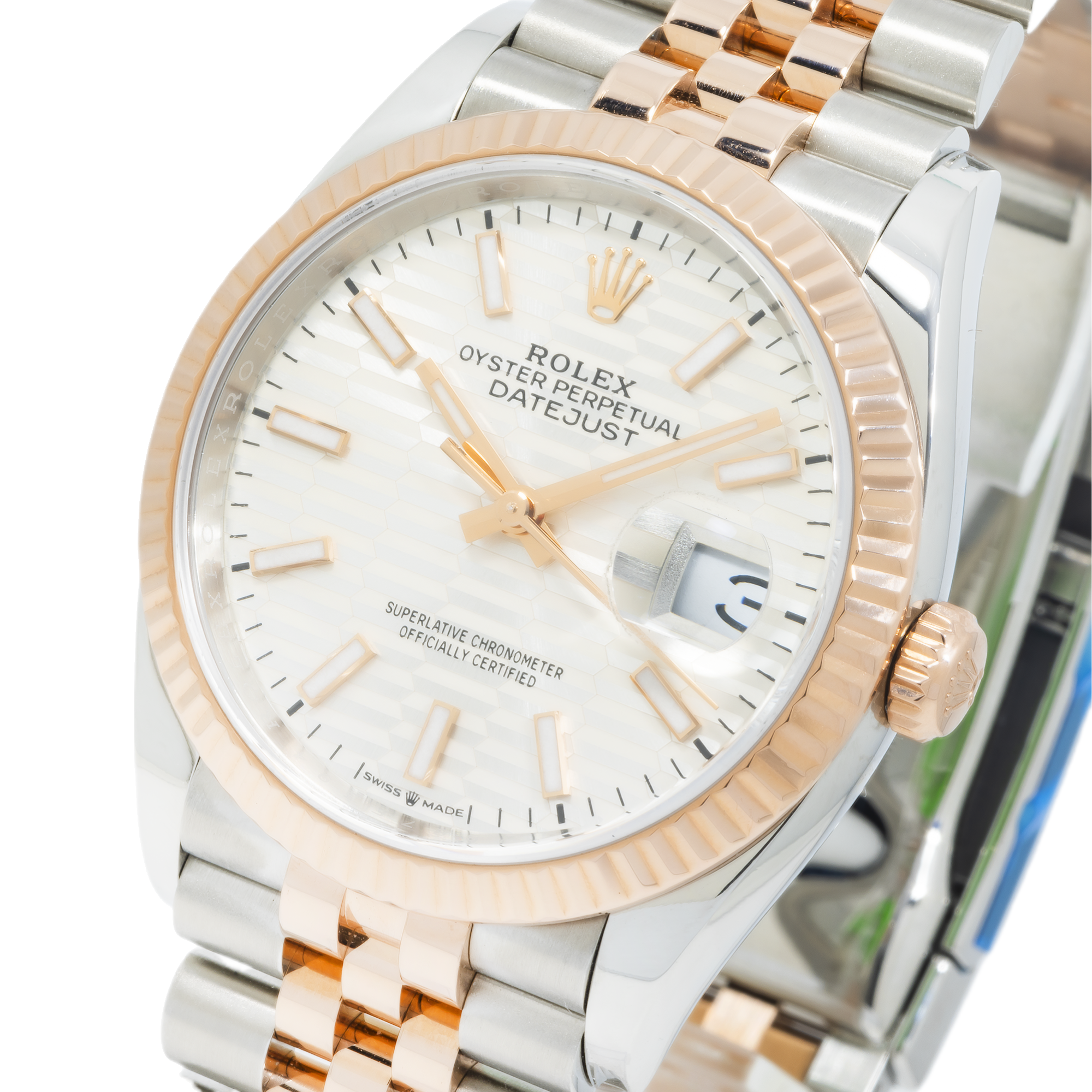 Rolex 36mm Datejust Stainless Steel & Everose Gold 126231 with Silver fluted dial and Jubilee Bracelet (Year: 2023 to 2025)-Rolex-JD Watches NY