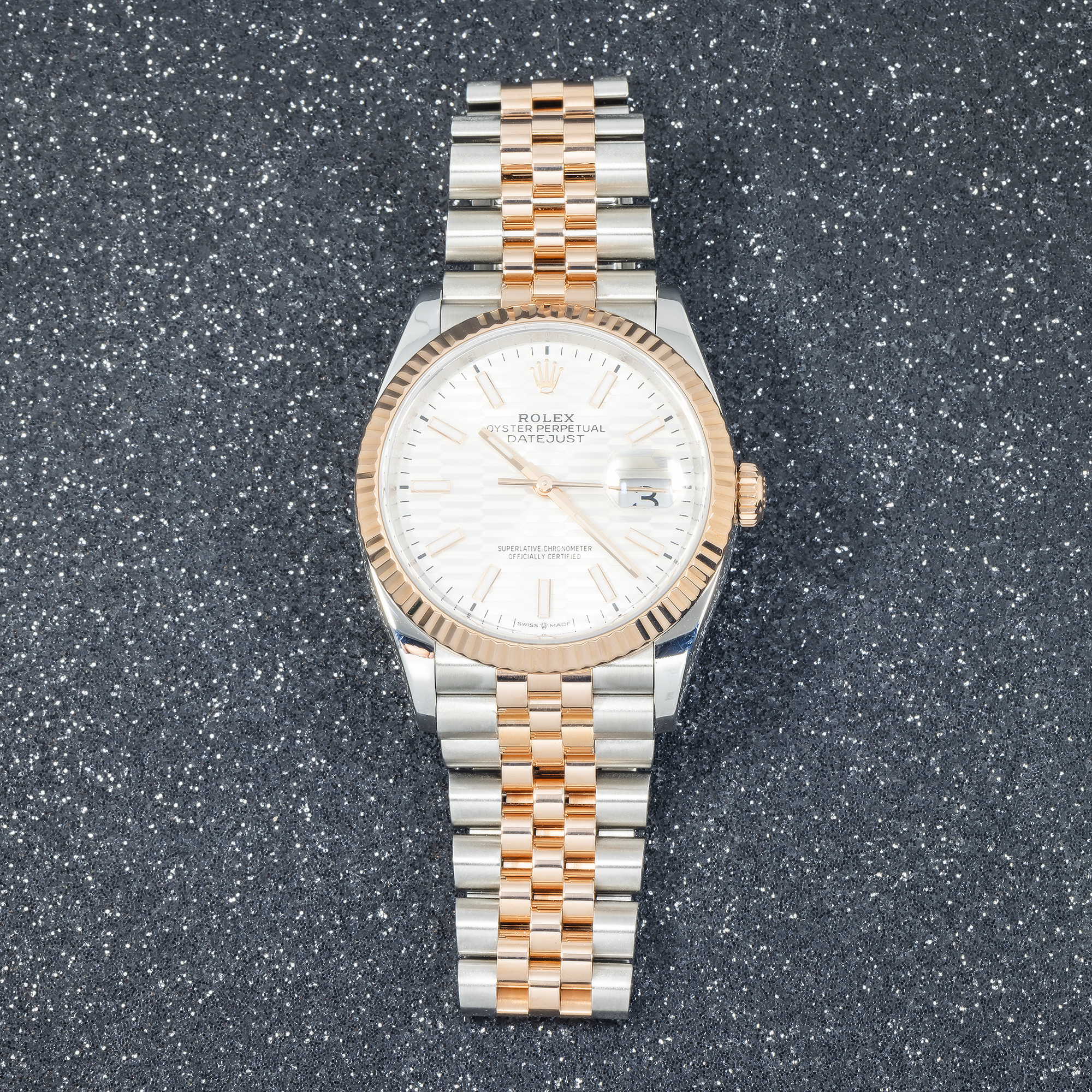 Rolex 36mm Datejust Stainless Steel & Everose Gold 126231 with Silver fluted dial and Jubilee Bracelet (Year: 2023 to 2025)-Rolex-JD Watches NY