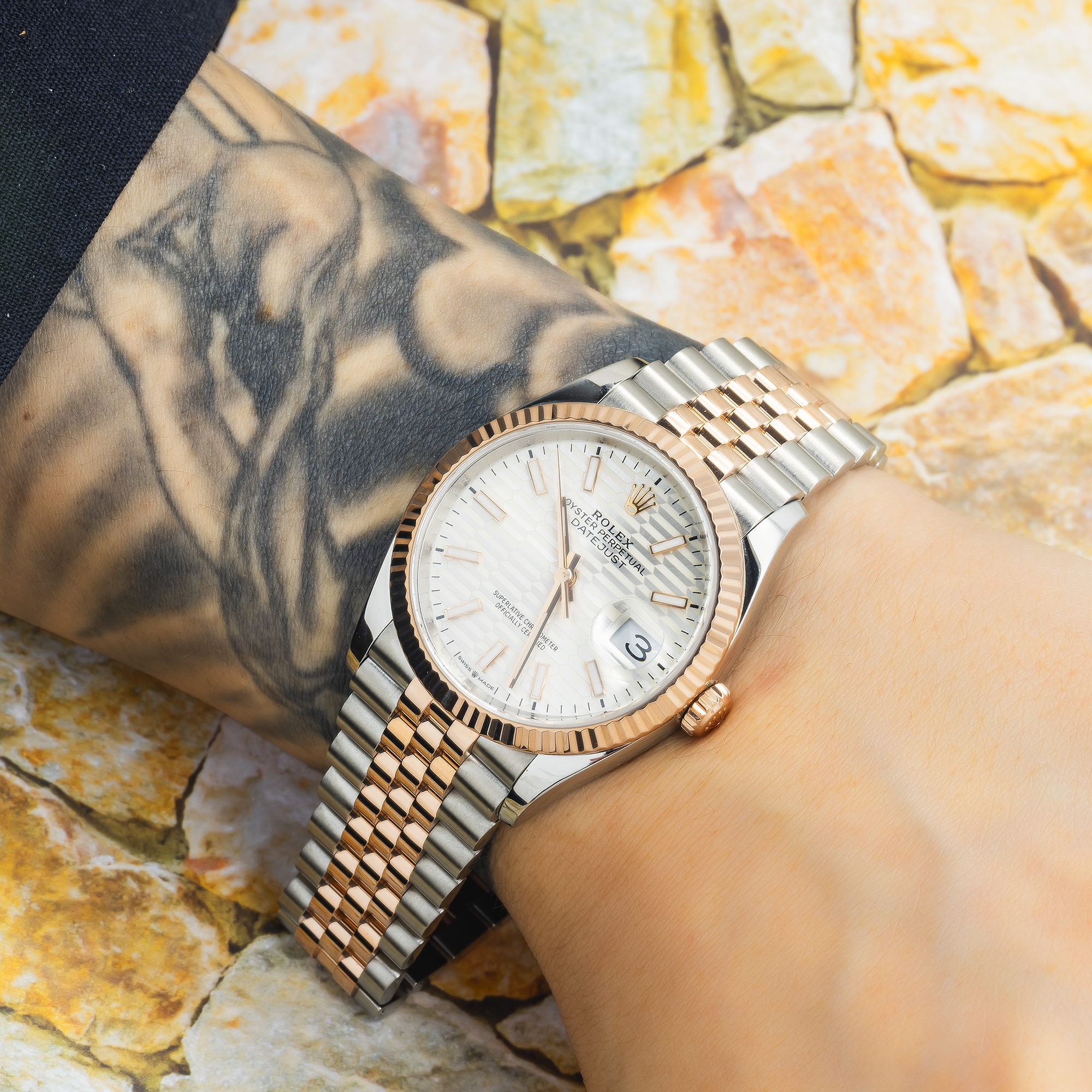 Rolex 36mm Datejust Stainless Steel & Everose Gold 126231 with Silver fluted dial and Jubilee Bracelet (Year: 2023 to 2025)-Rolex-JD Watches NY