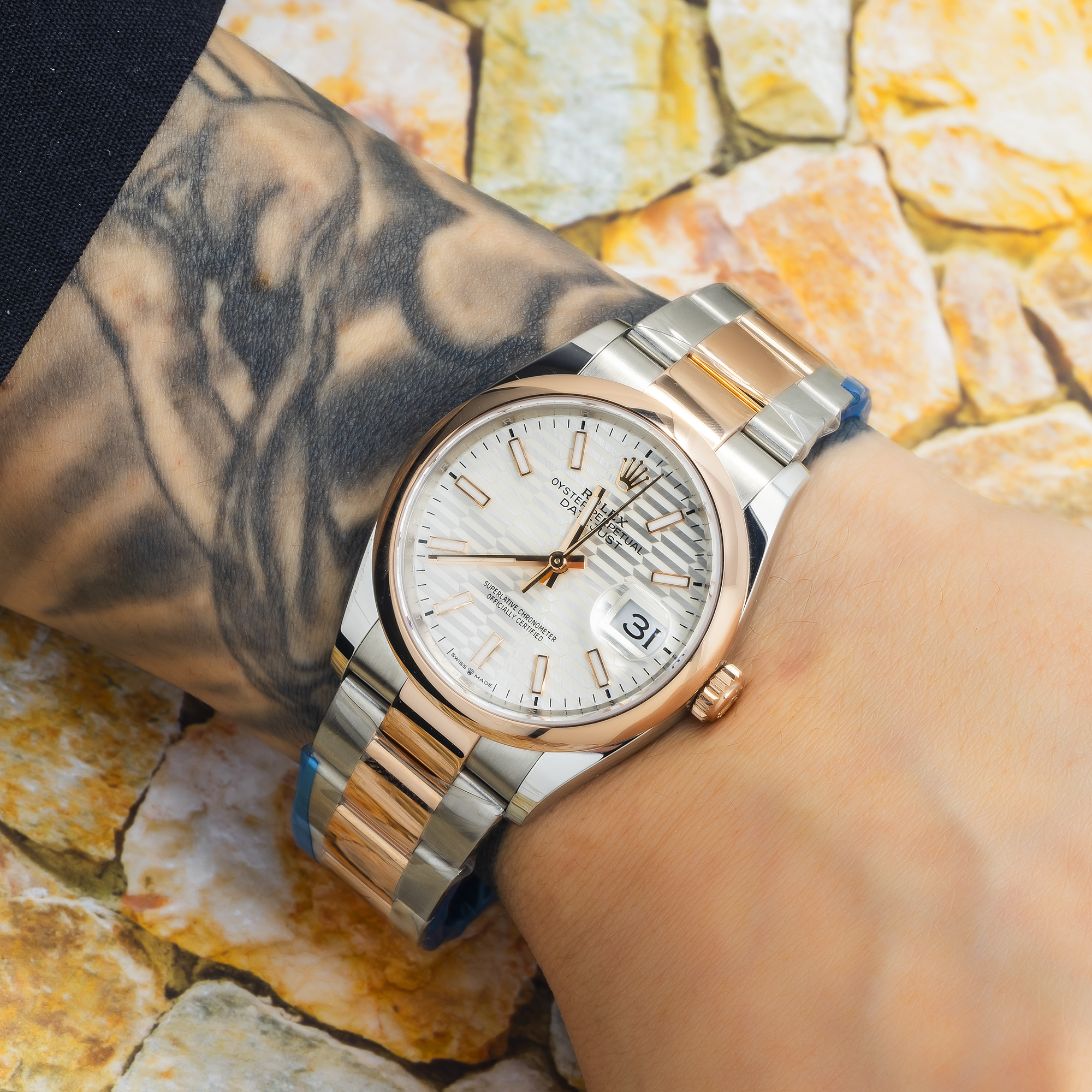 Rolex 36mm Stainless Steel & Everose Gold Datejust 126201 with Silver Fluted Dial and Oyster Bracelet (Year: 2022-2025)-Rolex-JD Watches NY