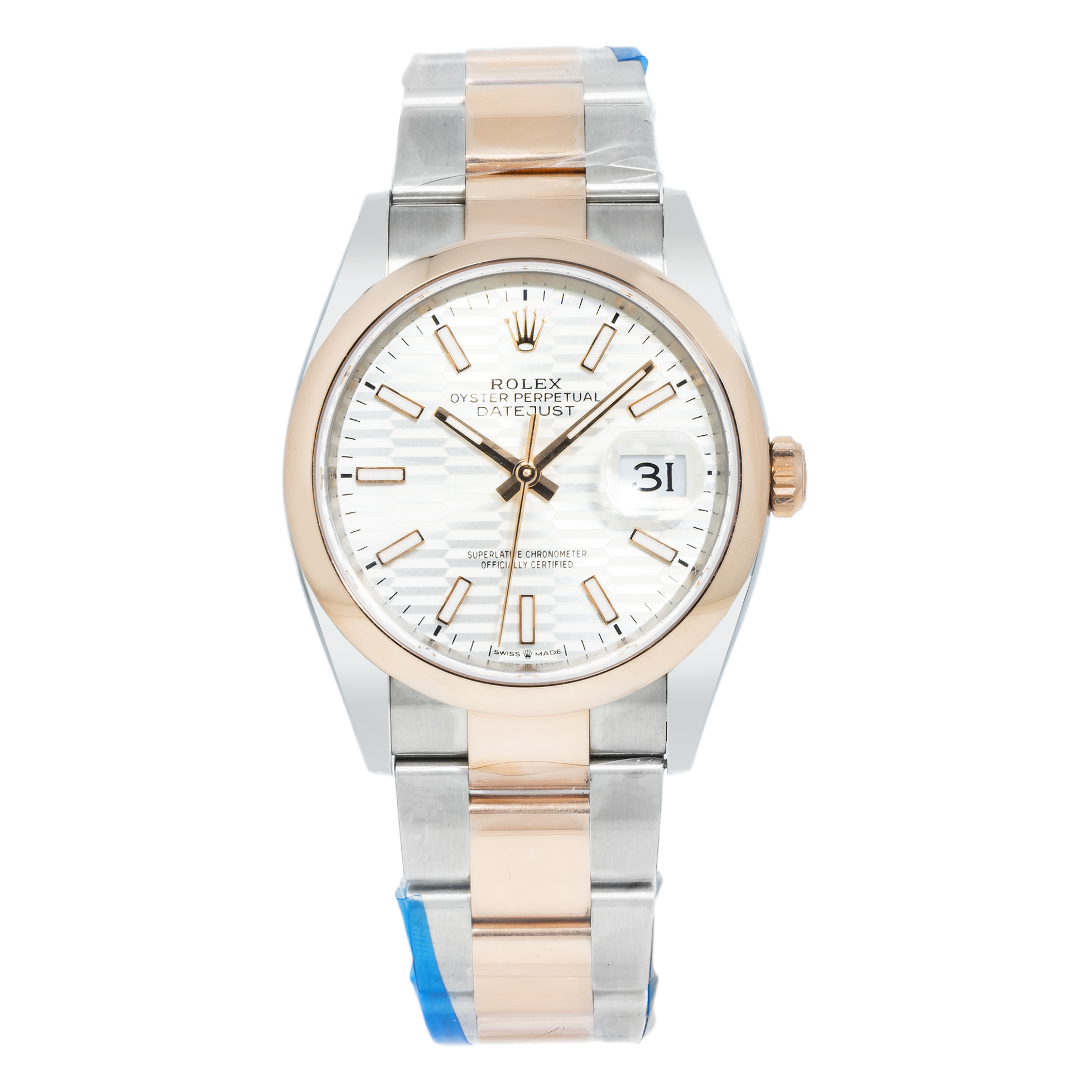 Rolex 36mm Stainless Steel & Everose Gold Datejust 126201 with Silver Fluted Dial and Oyster Bracelet (Year: 2022-2025)-Rolex-JD Watches NY