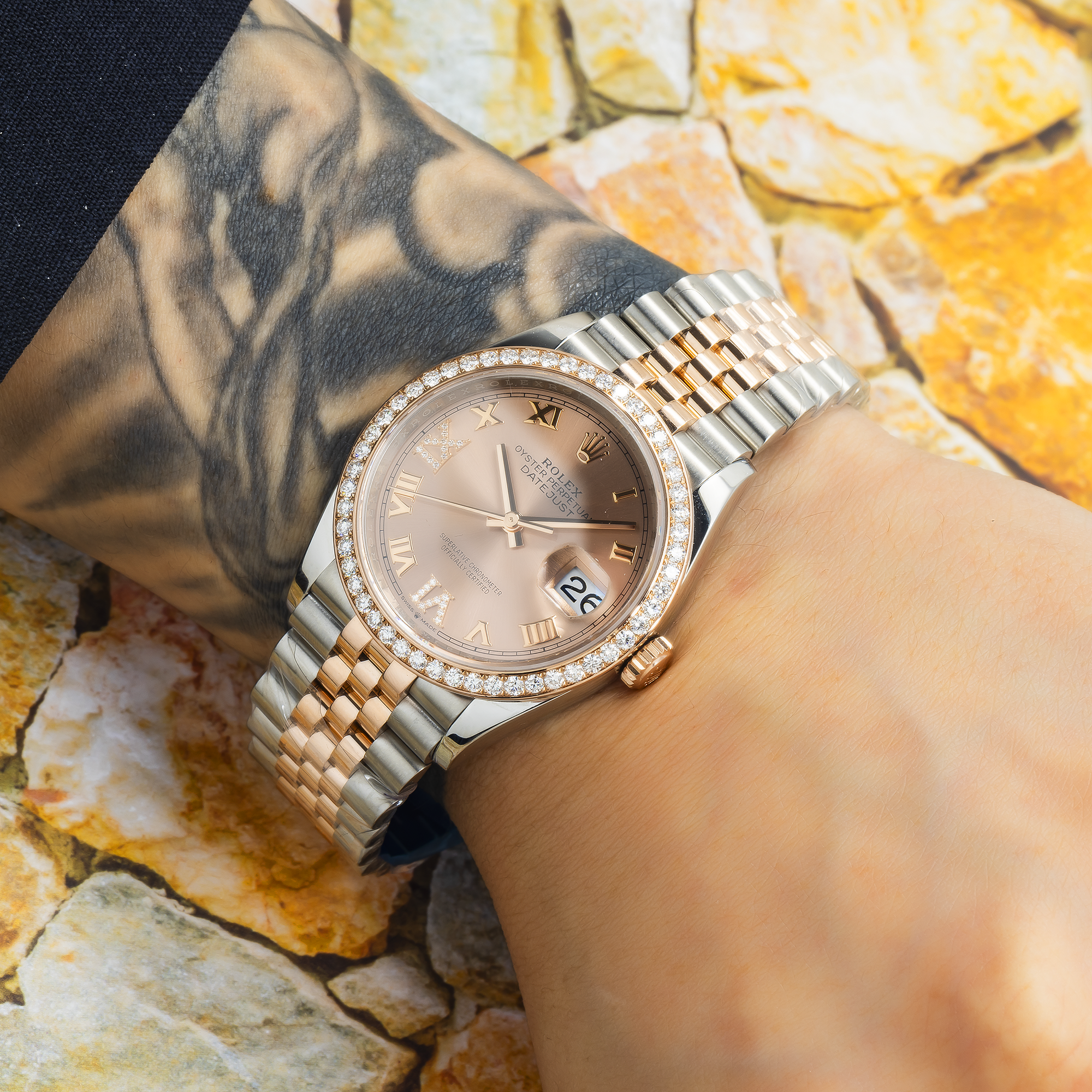 Rolex 36mm Stainless Steel & Everose Gold Datejust 126281RBR with Rose Roman Diamond Dial and Jubilee Bracelet (Year: 2017 to 2019)-Rolex-JD Watches NY