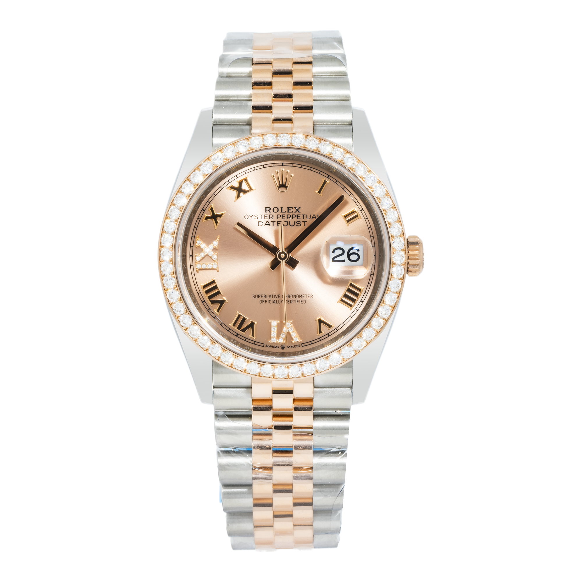 Rolex 36mm Stainless Steel & Everose Gold Datejust 126281RBR with Rose Roman Diamond Dial and Jubilee Bracelet (Year: 2017 to 2019)-Rolex-JD Watches NY