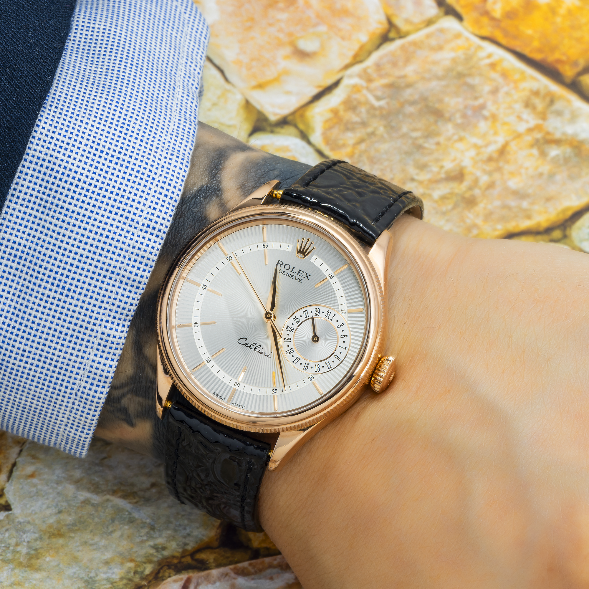 Rolex Cellini Date Rose Gold Silver Dial Mens Watch 50515-Rolex-JD Watches NY