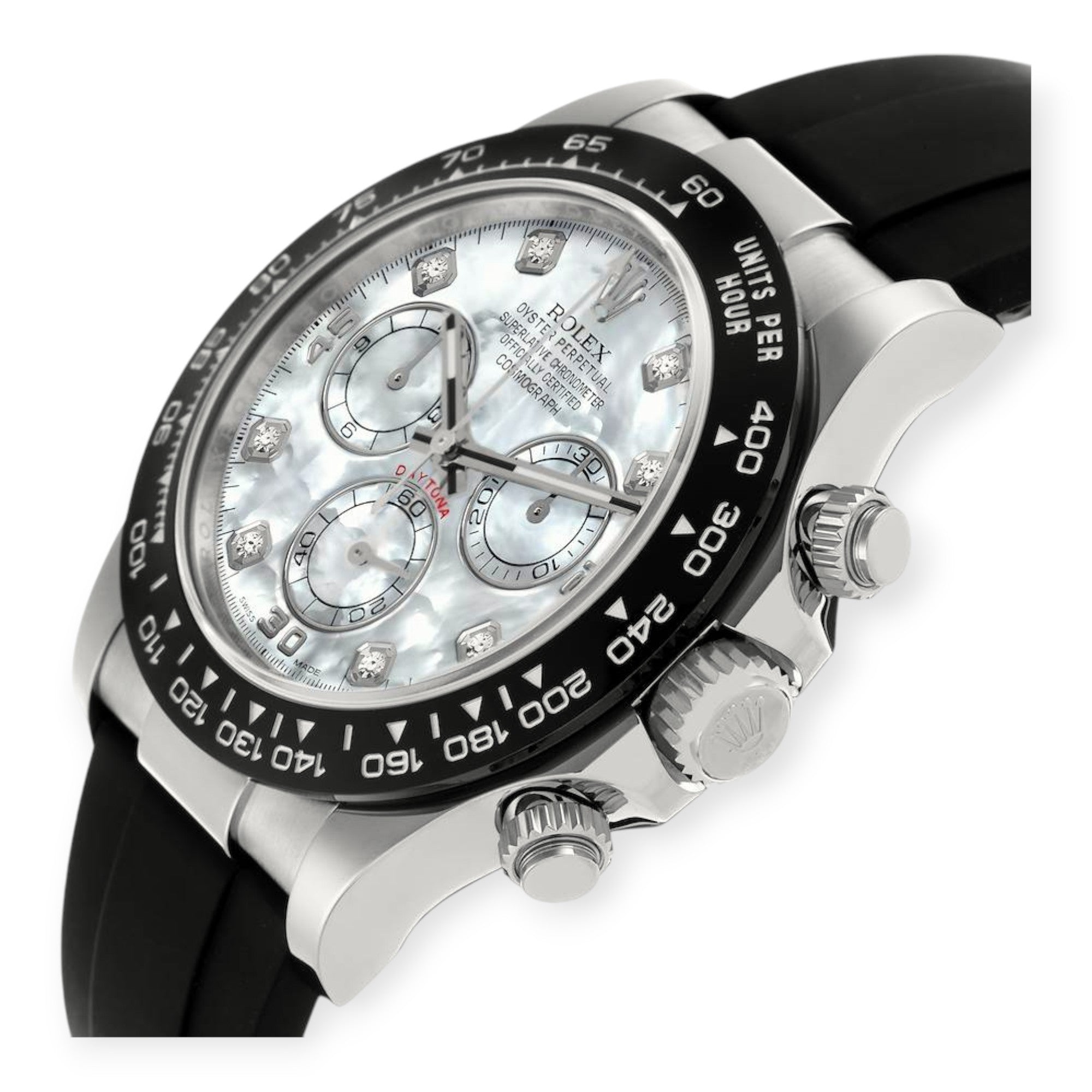 Rolex Cosmograph Daytona 116519 Oysterflex White Gold Mother Of Pearl Diamond Dial Mens Watch-Rolex-JD Watches NY
