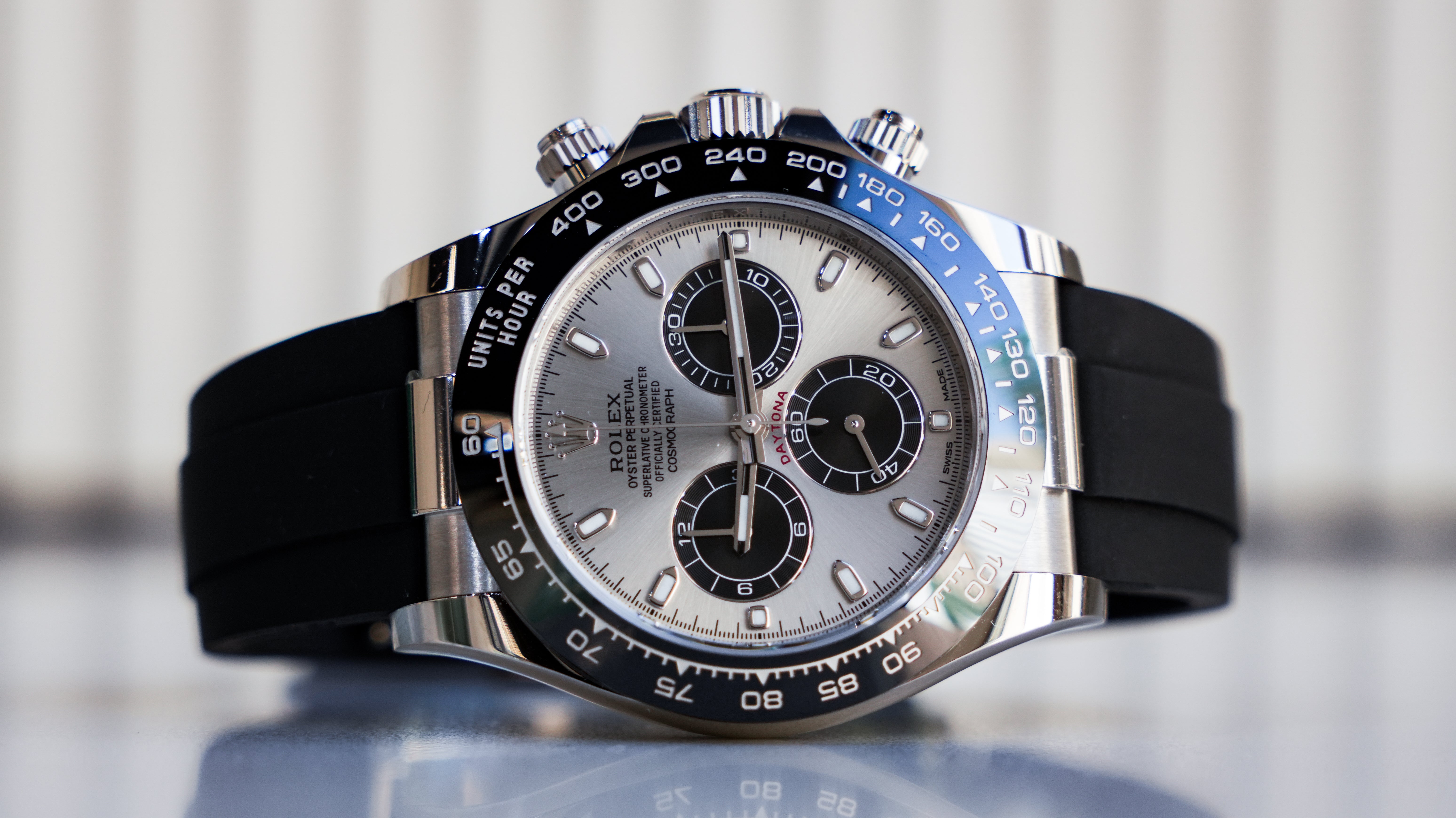 Rolex Cosmograph Daytona 116519LN-0006 – White Gold with Black Ceramic Bezel & Oysterflex Rubber Strap-Rolex-JD Watches NY
