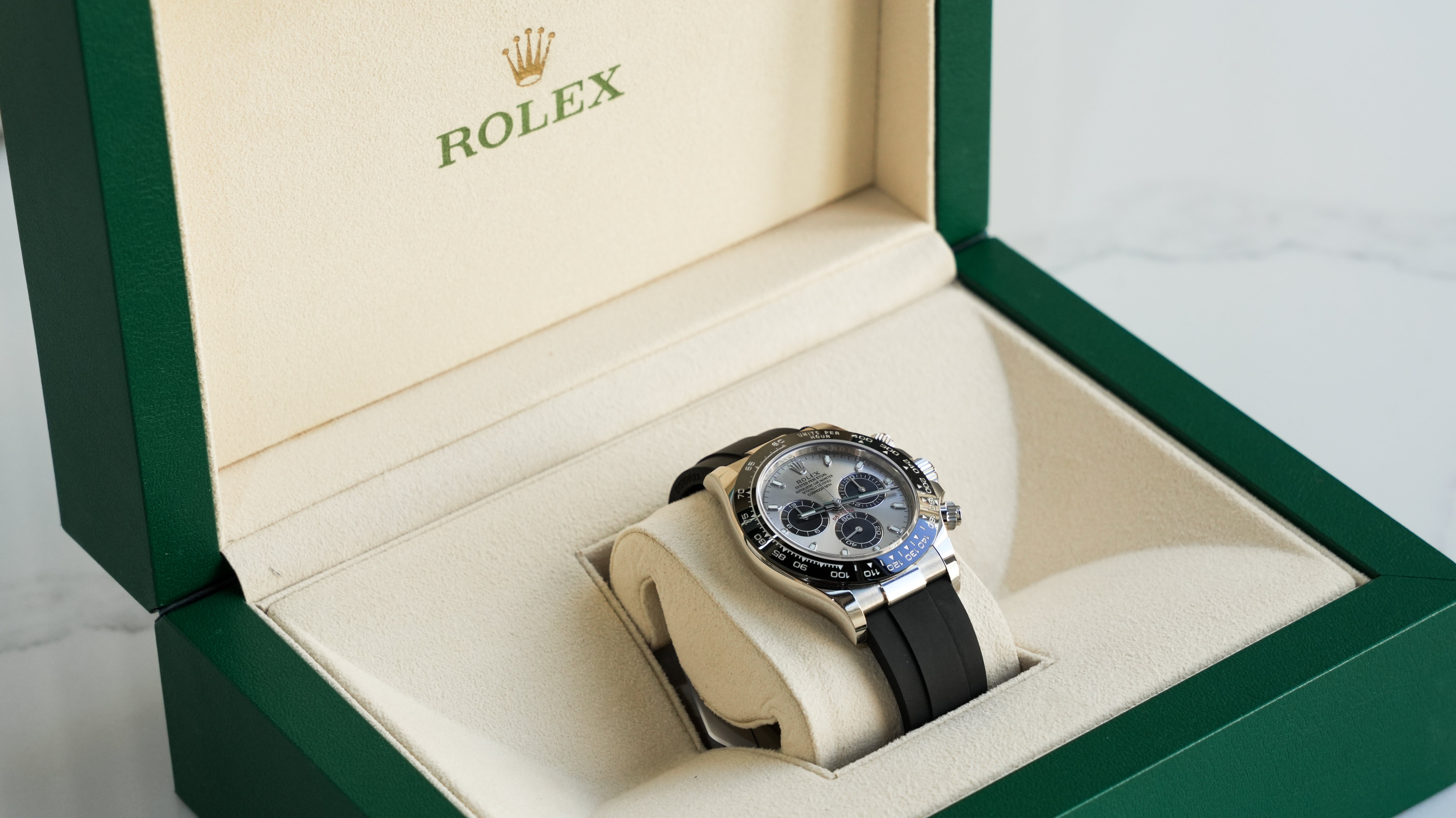 Rolex Cosmograph Daytona 116519LN-0006 – White Gold with Black Ceramic Bezel & Oysterflex Rubber Strap-Rolex-JD Watches NY