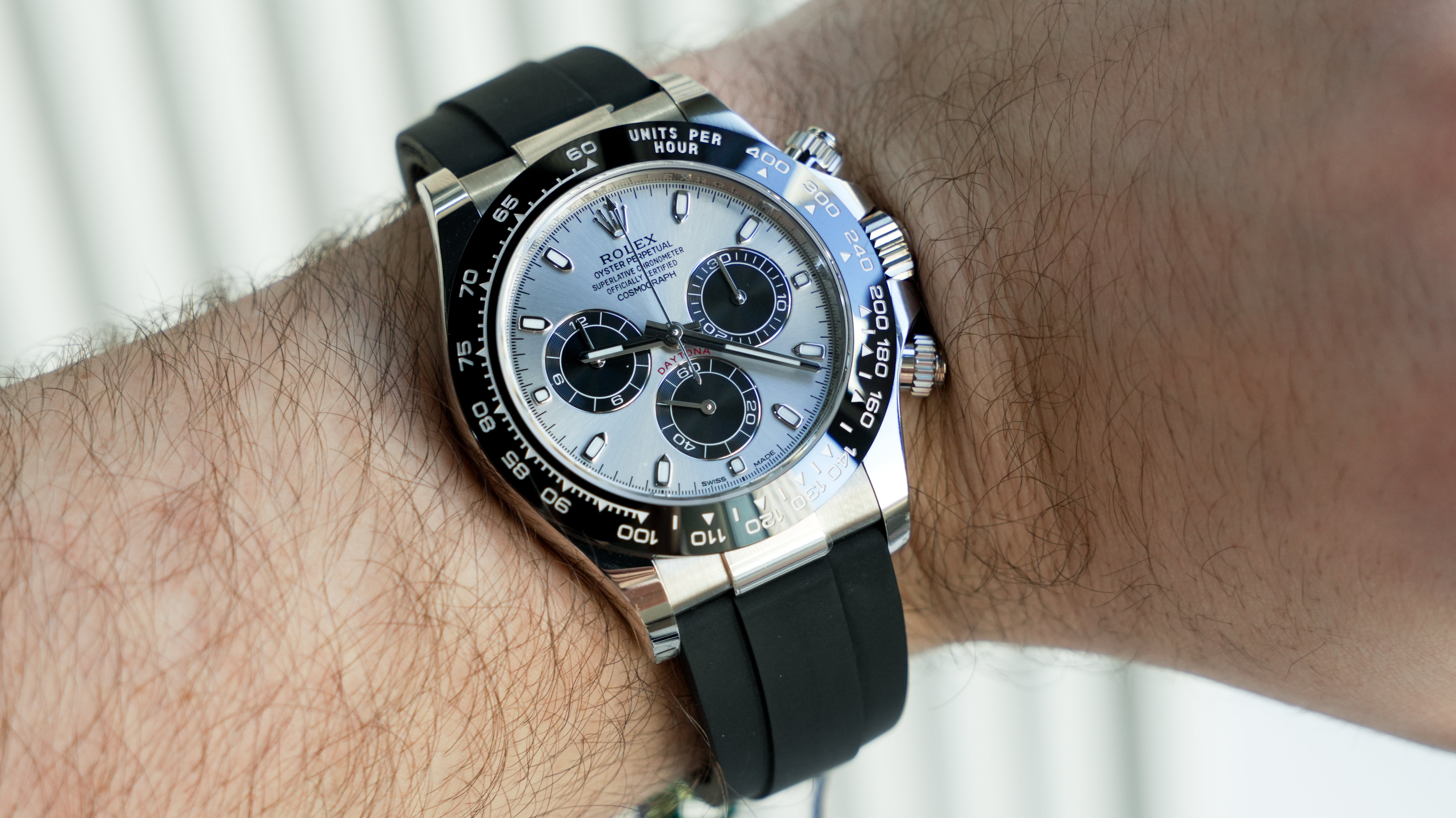 Rolex Cosmograph Daytona 116519LN-0006 – White Gold with Black Ceramic Bezel & Oysterflex Rubber Strap-Rolex-JD Watches NY
