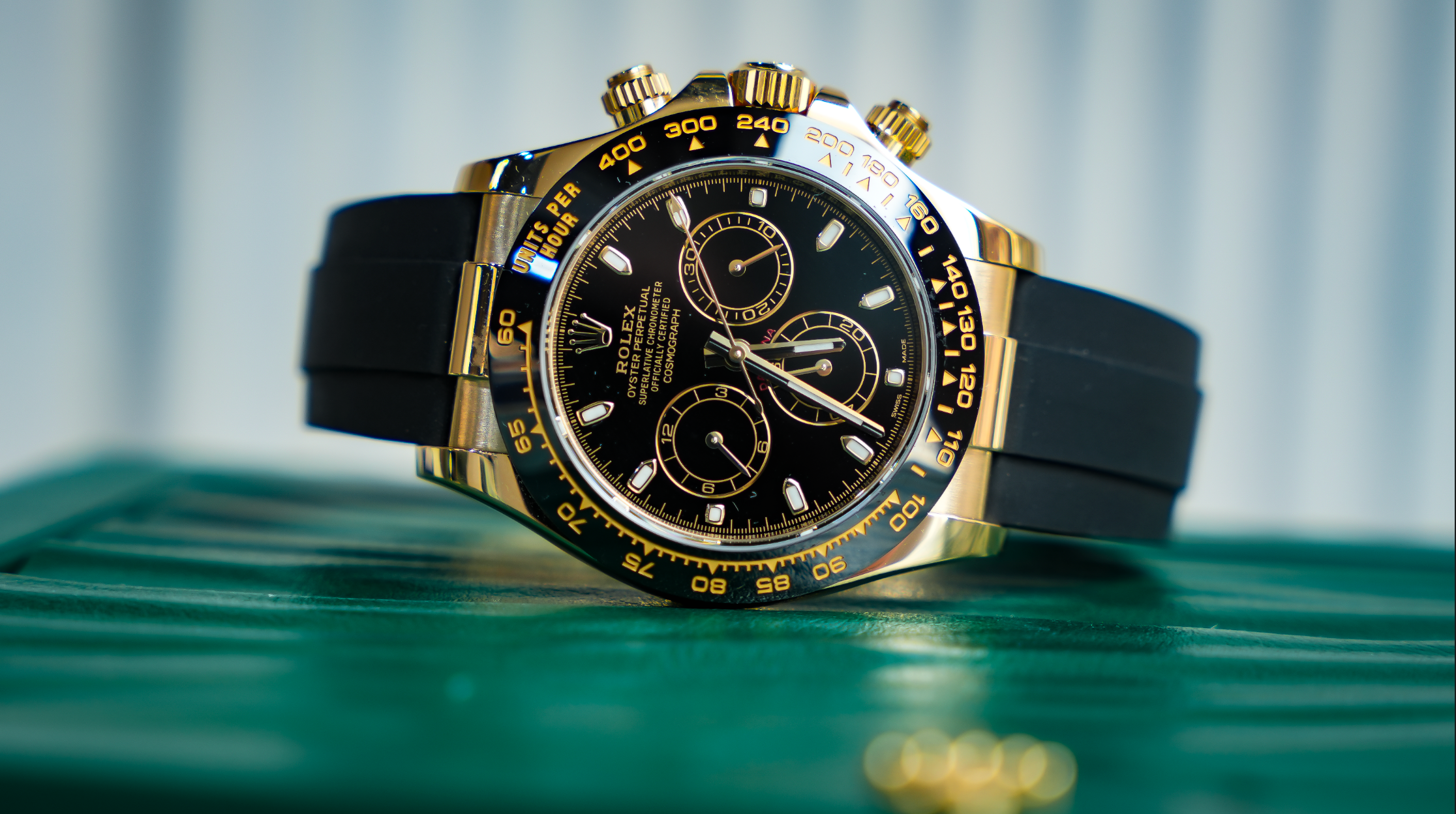 Rolex Cosmograph Daytona – Yellow Gold & Black Dial on Oysterflex Ref. 116518LN-Rolex-JD Watches NY