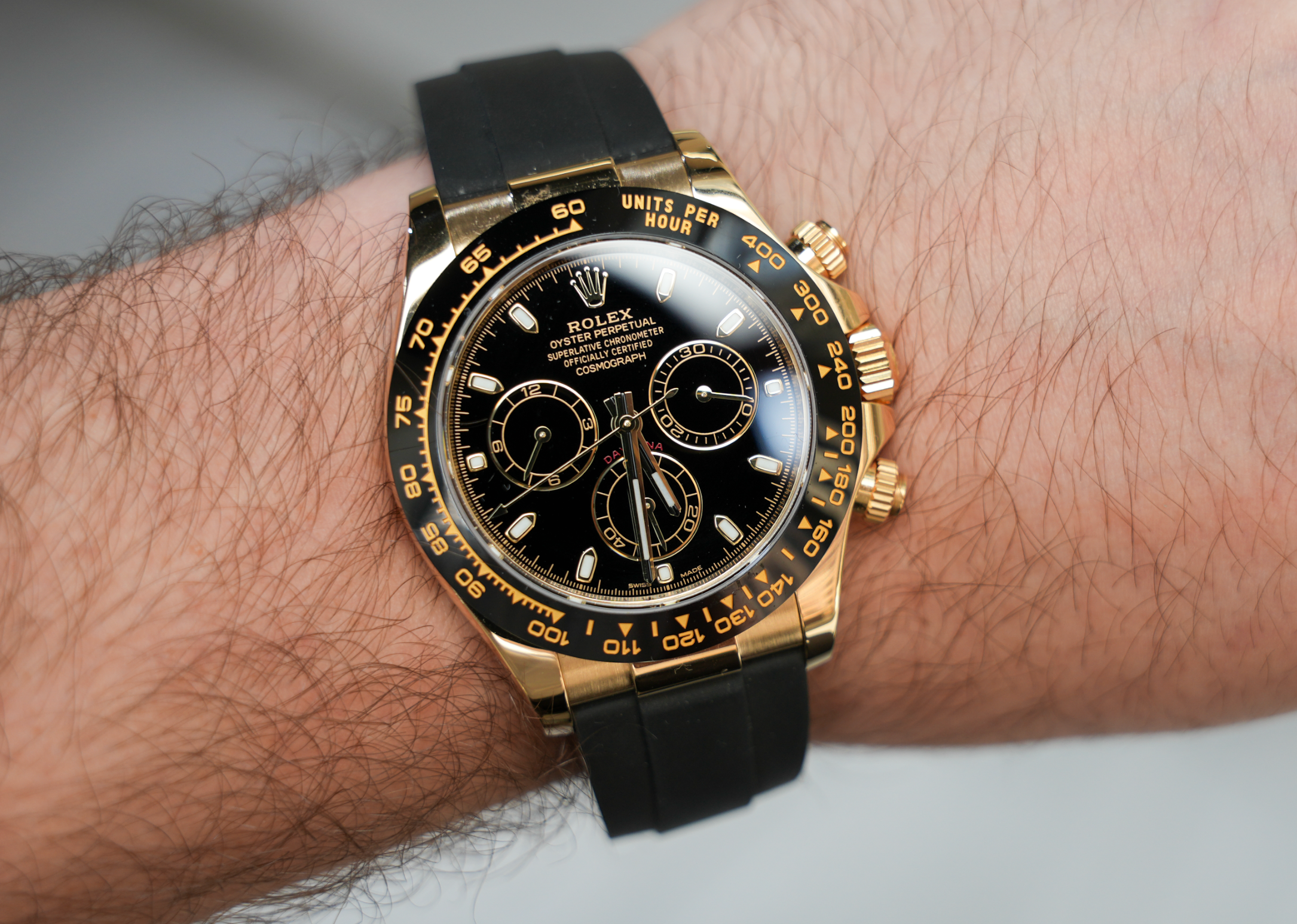 Rolex Cosmograph Daytona – Yellow Gold & Black Dial on Oysterflex Ref. 116518LN-Rolex-JD Watches NY
