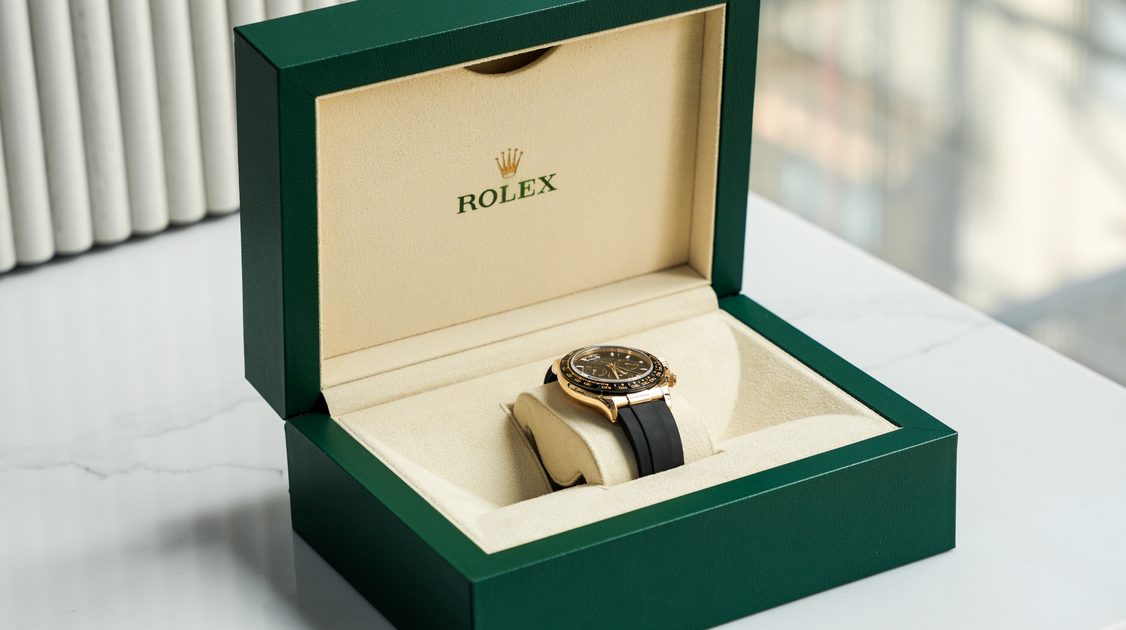 Rolex Cosmograph Daytona – Yellow Gold & Black Dial on Oysterflex Ref. 116518LN-Rolex-JD Watches NY