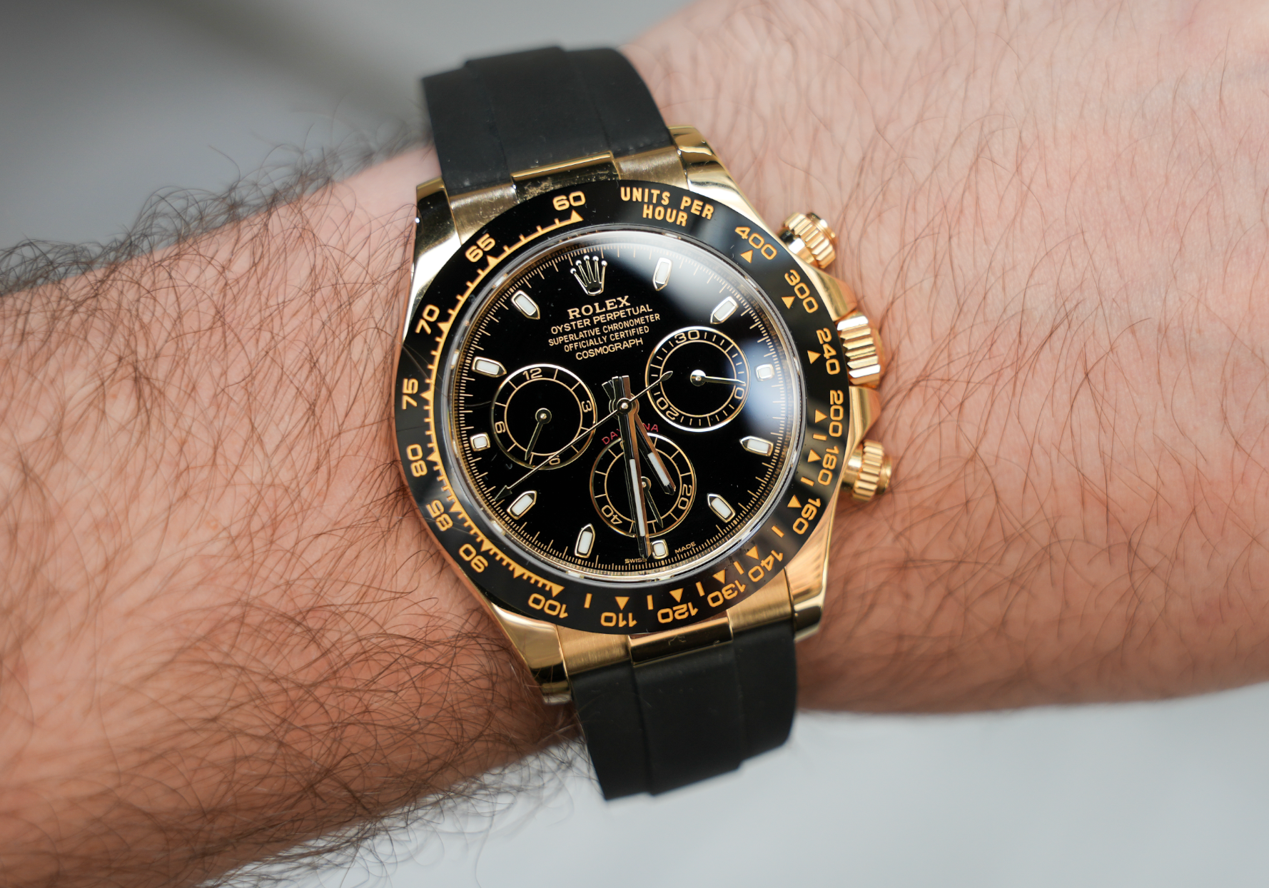 Rolex Cosmograph Daytona – Yellow Gold & Black Dial on Oysterflex Ref. 116518LN-Rolex-JD Watches NY