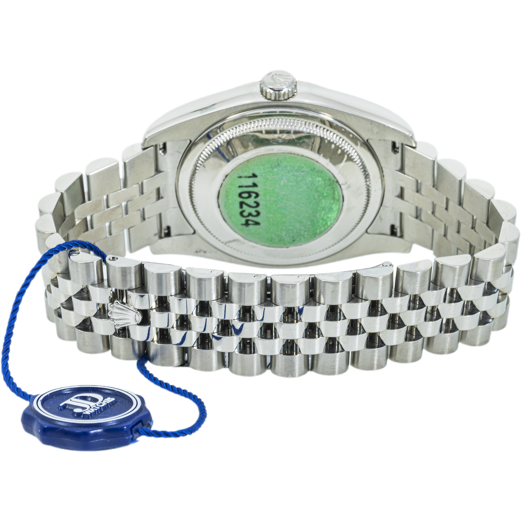 Rolex Datejust 36 116234 – Pink Floral Motif Arabic Dial, White Gold Fluted Bezel