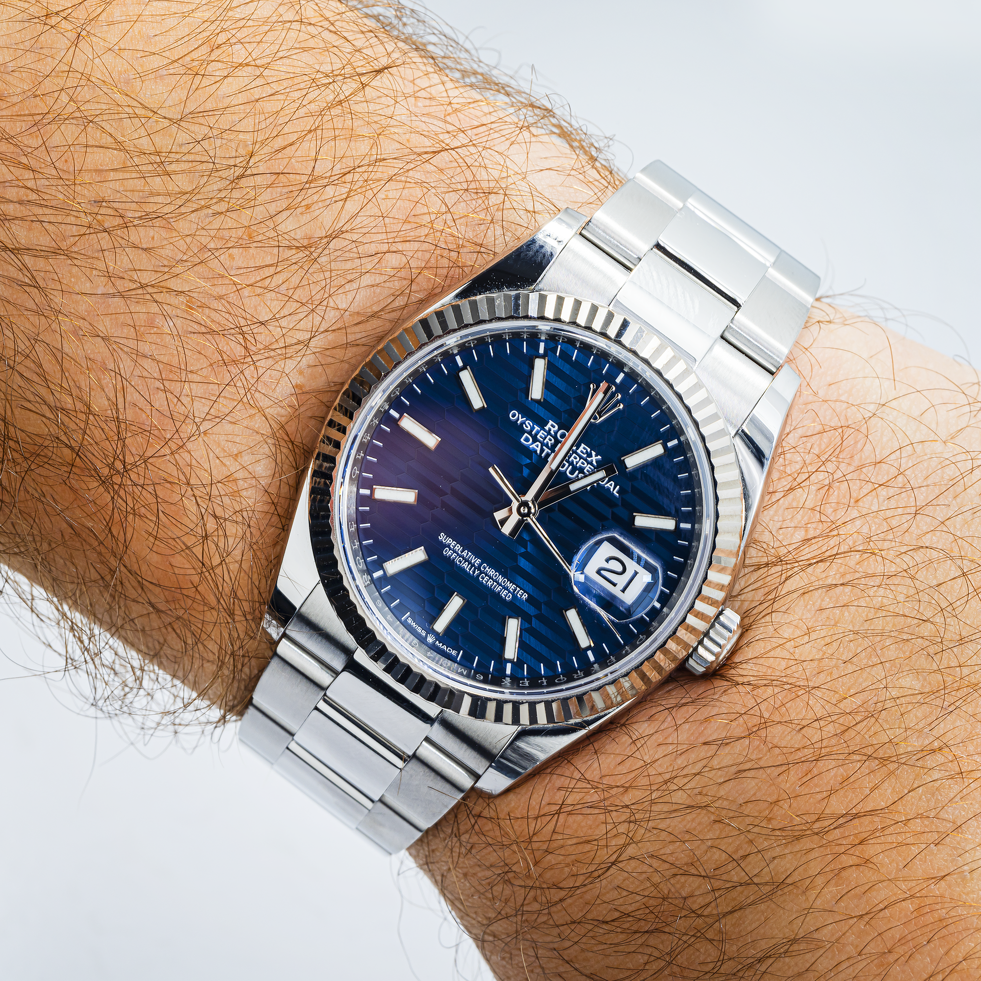 36mm Datejust Blue Dial On Wrist Pre-Owned Rolex Datejust 126234