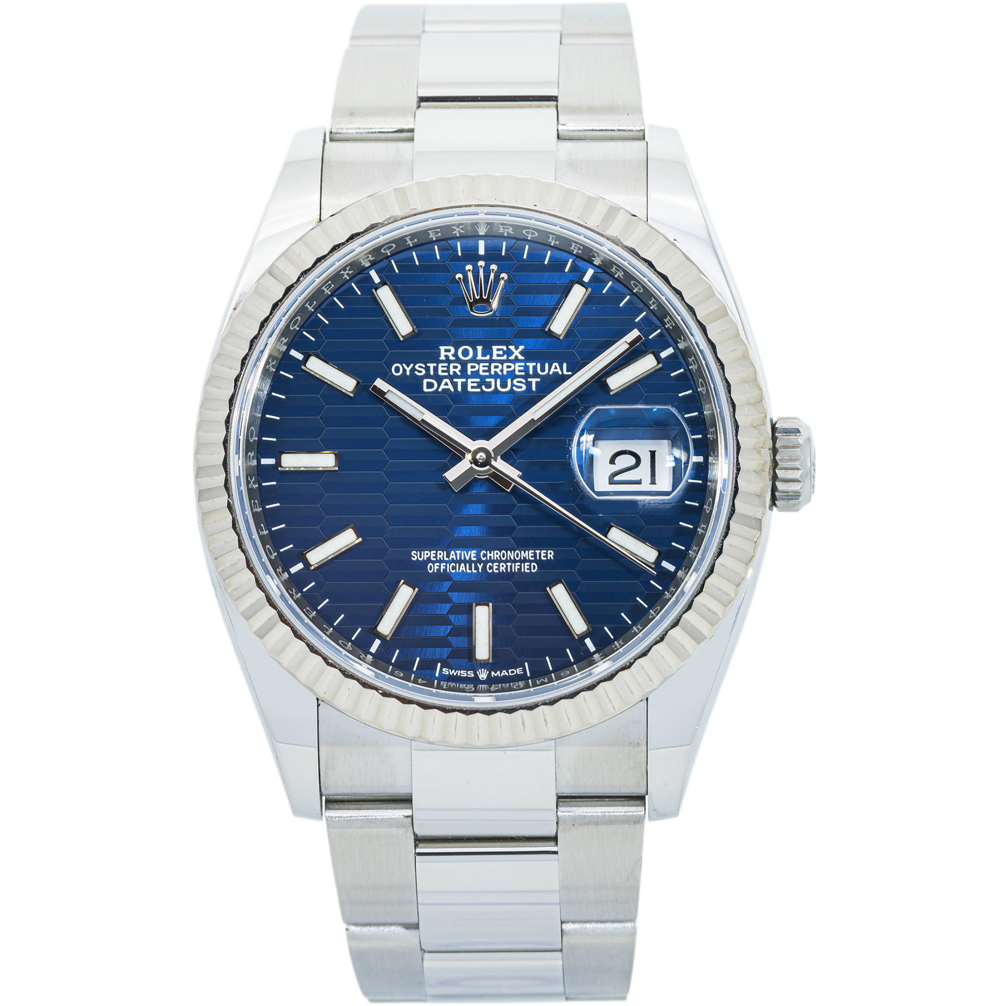 Rolex Datejust 36 126234 – Blue Fluted Dial, White Gold Fluted Bezel, Oyster Bracelet