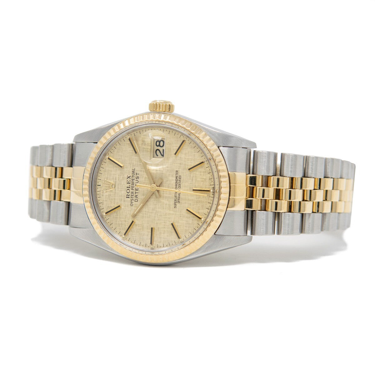 Rolex Datejust 36 16013 – Gold & Steel with Champagne Linen Dial on Jubilee Bracelet-Rolex-JD Watches NY