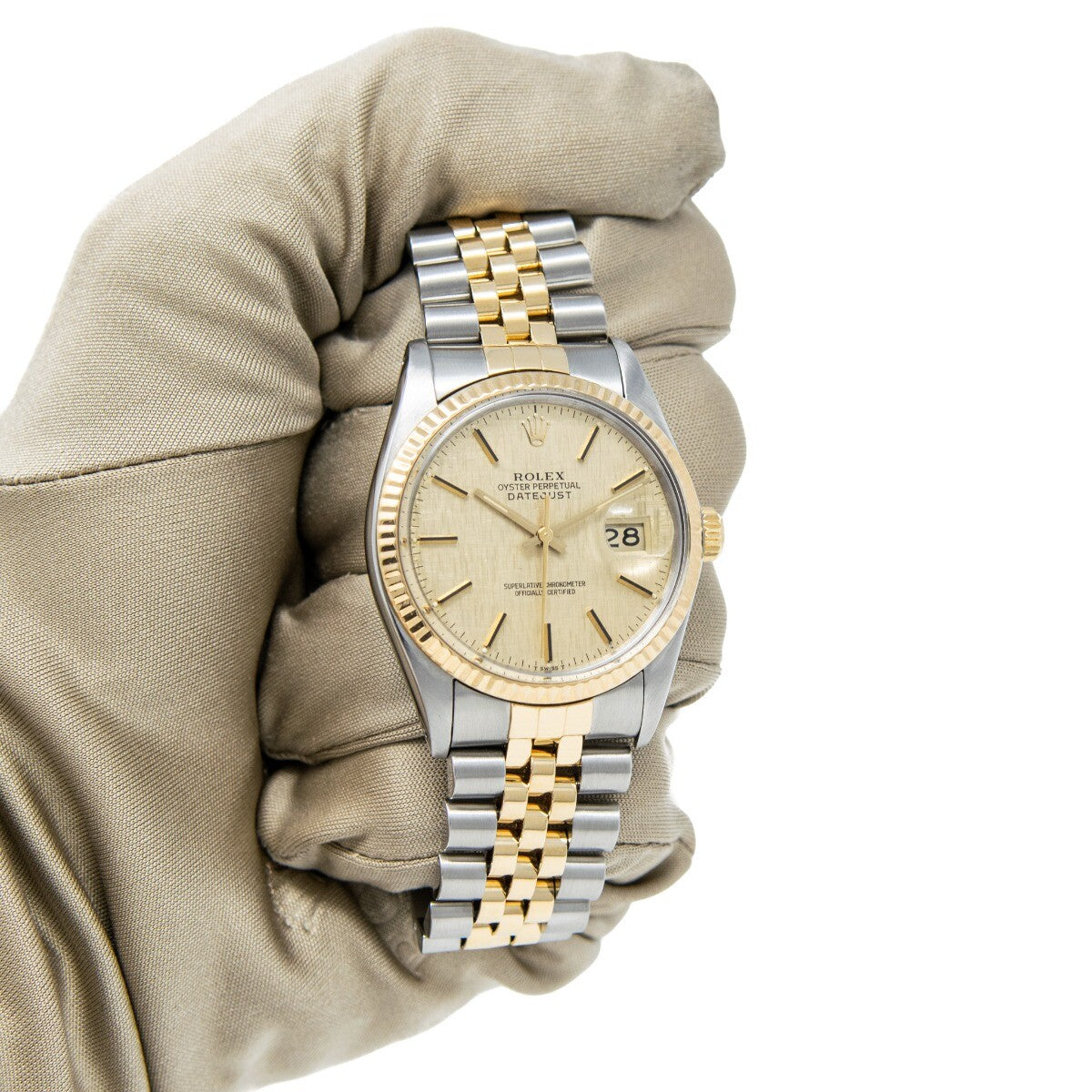 Rolex Datejust 36 16013 – Gold & Steel with Champagne Linen Dial on Jubilee Bracelet-Rolex-JD Watches NY