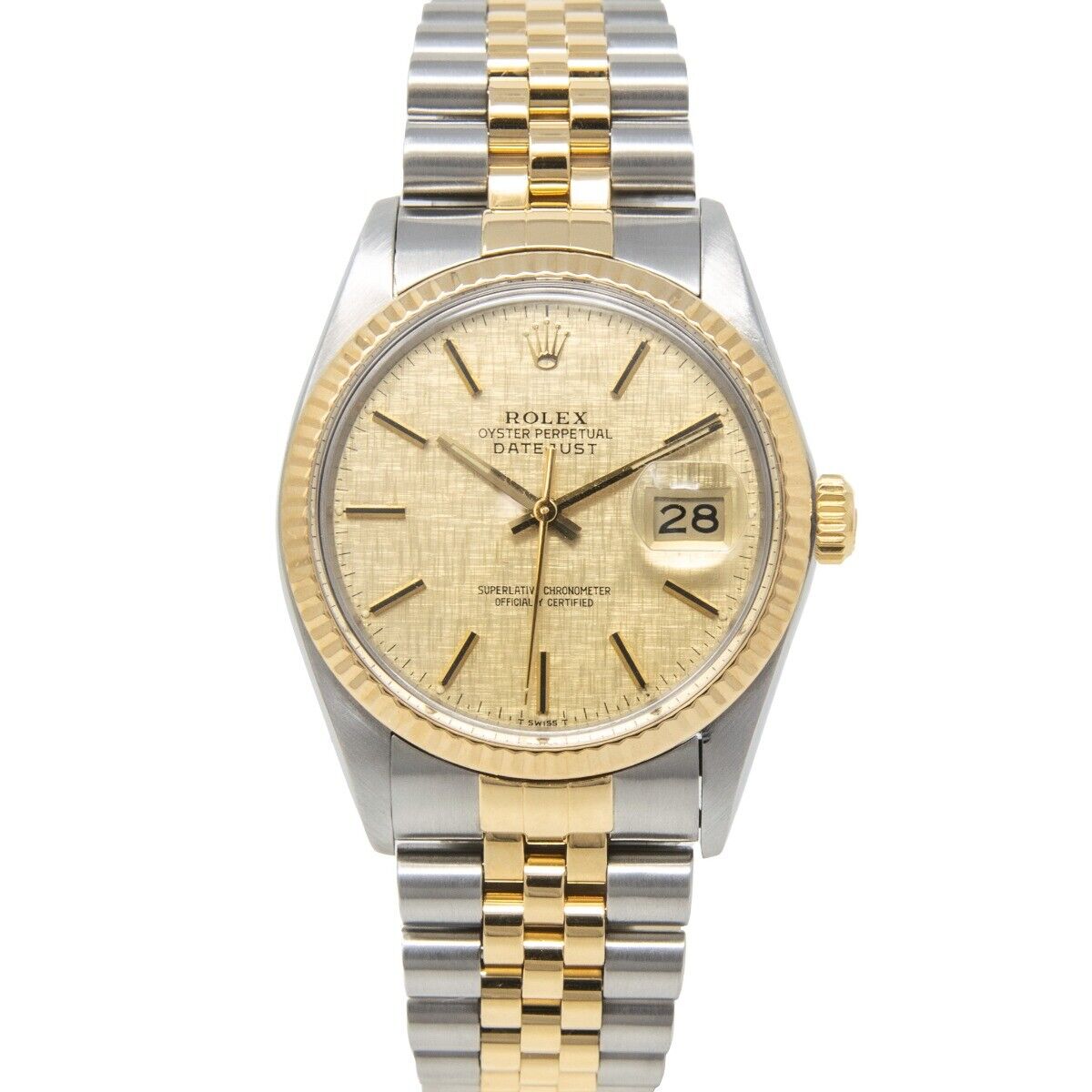 Rolex Datejust 36 16013 – Gold & Steel with Champagne Linen Dial on Jubilee Bracelet-Rolex-JD Watches NY