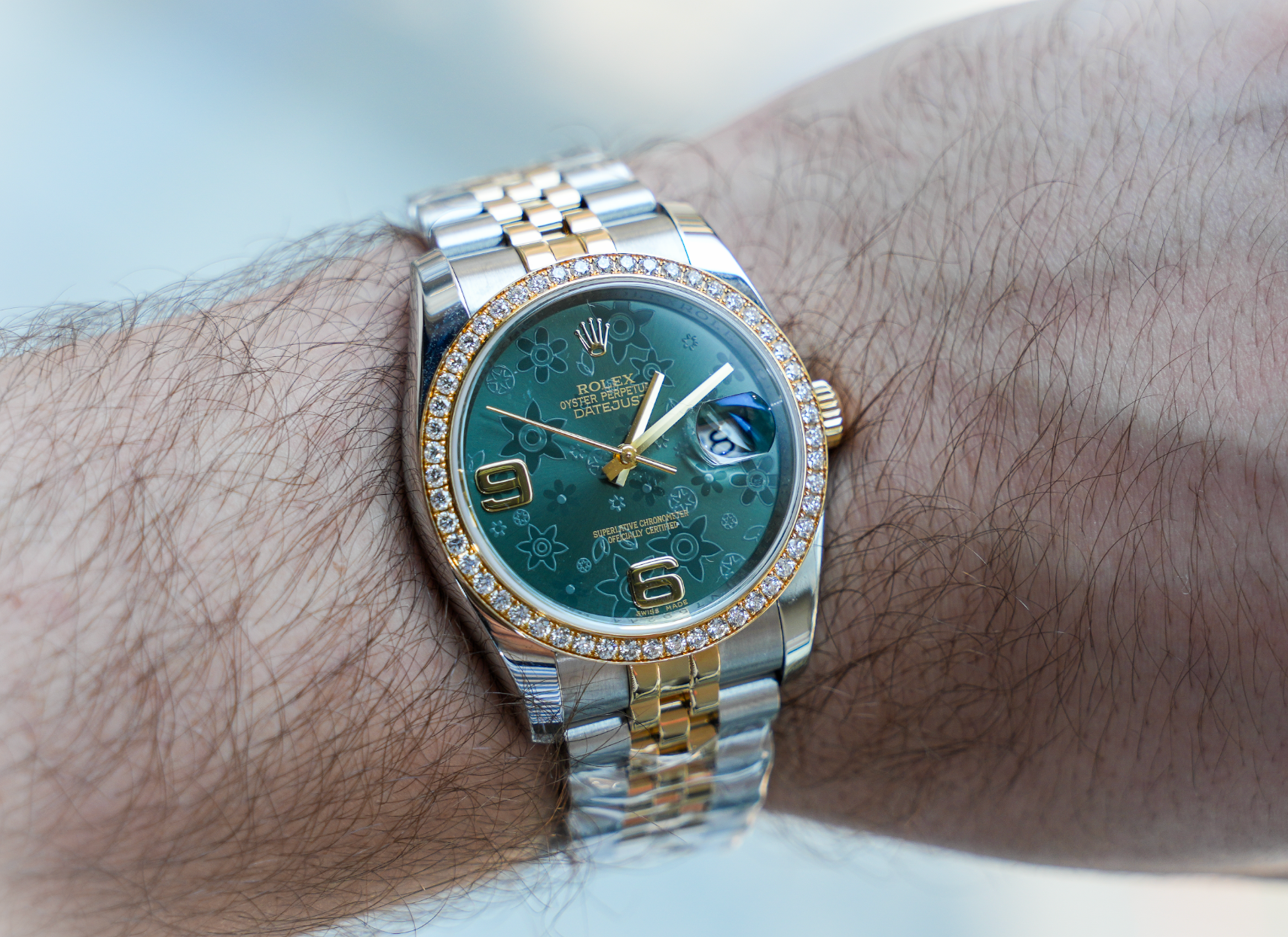 Rolex Datejust 36 – Stainless Steel & Yellow Gold Green Floral Dial Ref. 116243-Rolex-JD Watches NY