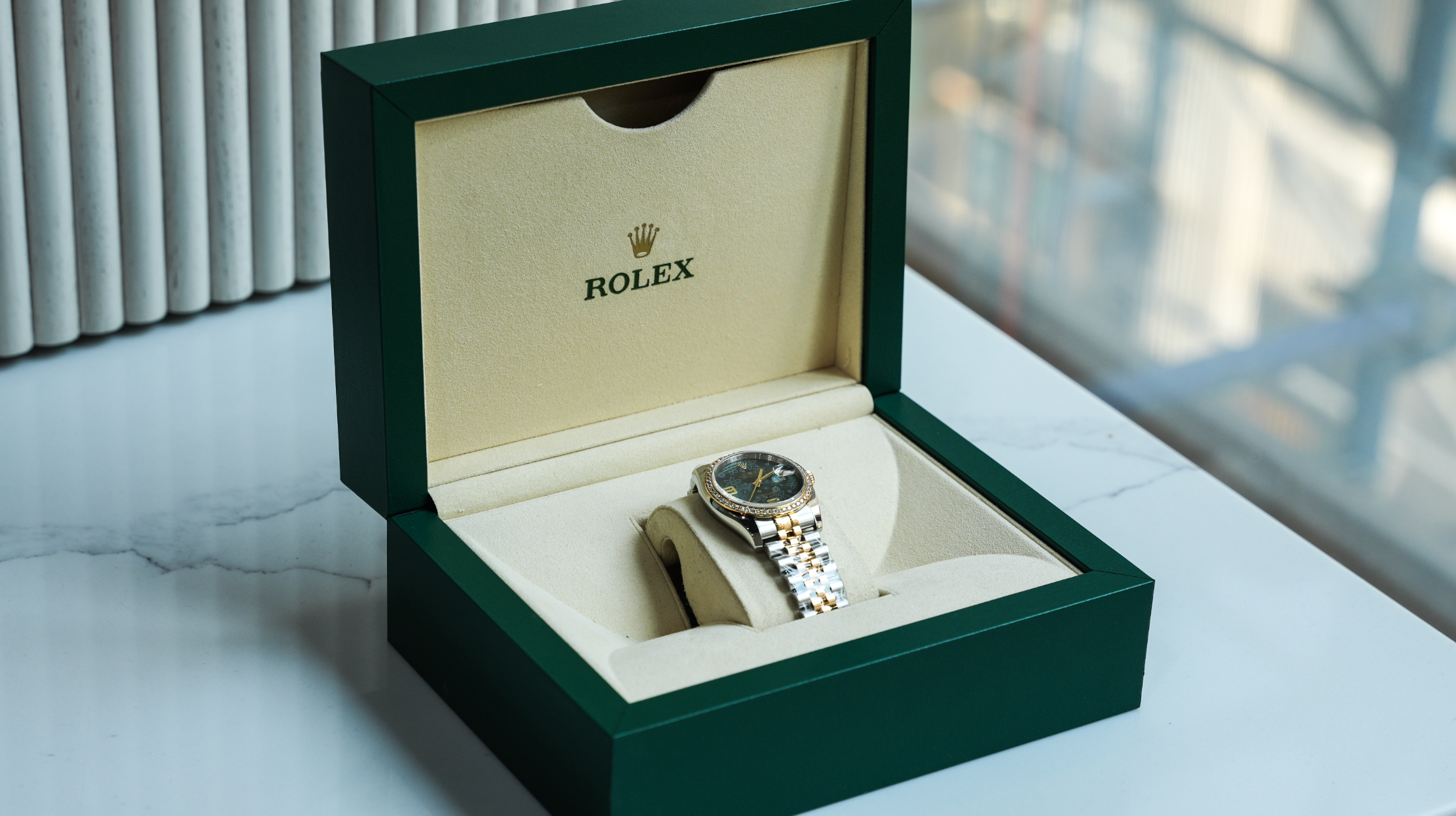 Rolex Datejust 36 – Stainless Steel & Yellow Gold Green Floral Dial Ref. 116243-Rolex-JD Watches NY