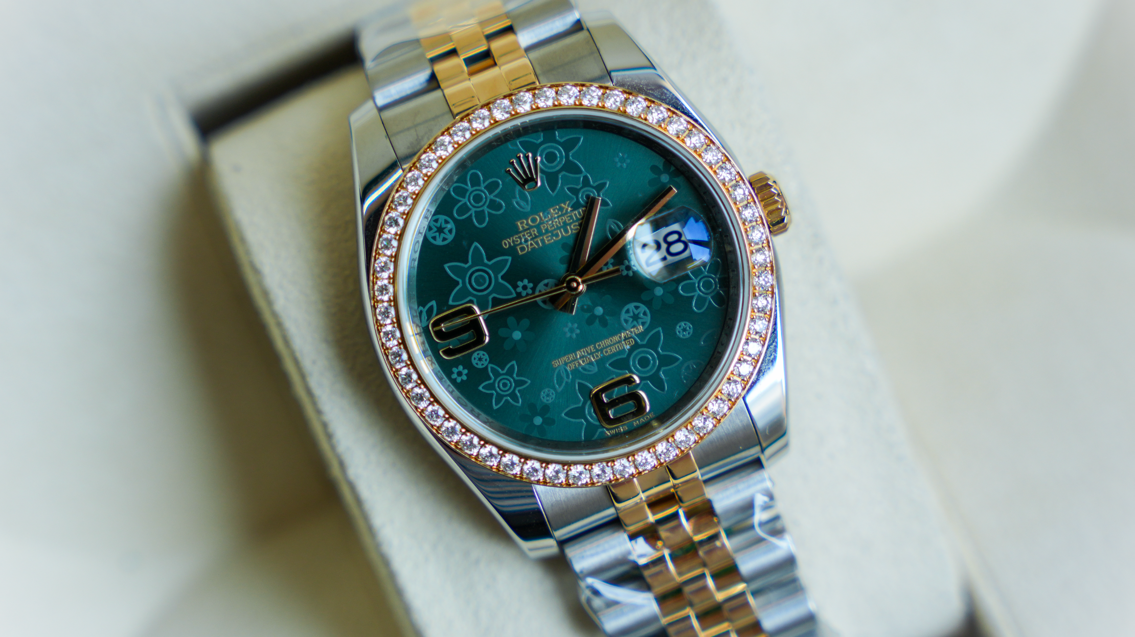 Rolex Datejust 36 – Stainless Steel & Yellow Gold Green Floral Dial Ref. 116243-Rolex-JD Watches NY