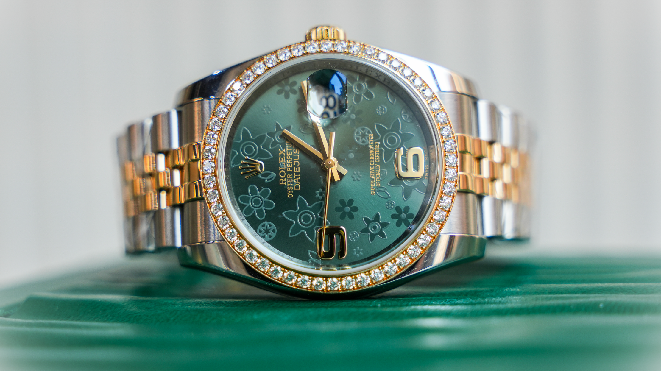 Rolex Datejust 36 – Stainless Steel & Yellow Gold Green Floral Dial Ref. 116243-Rolex-JD Watches NY